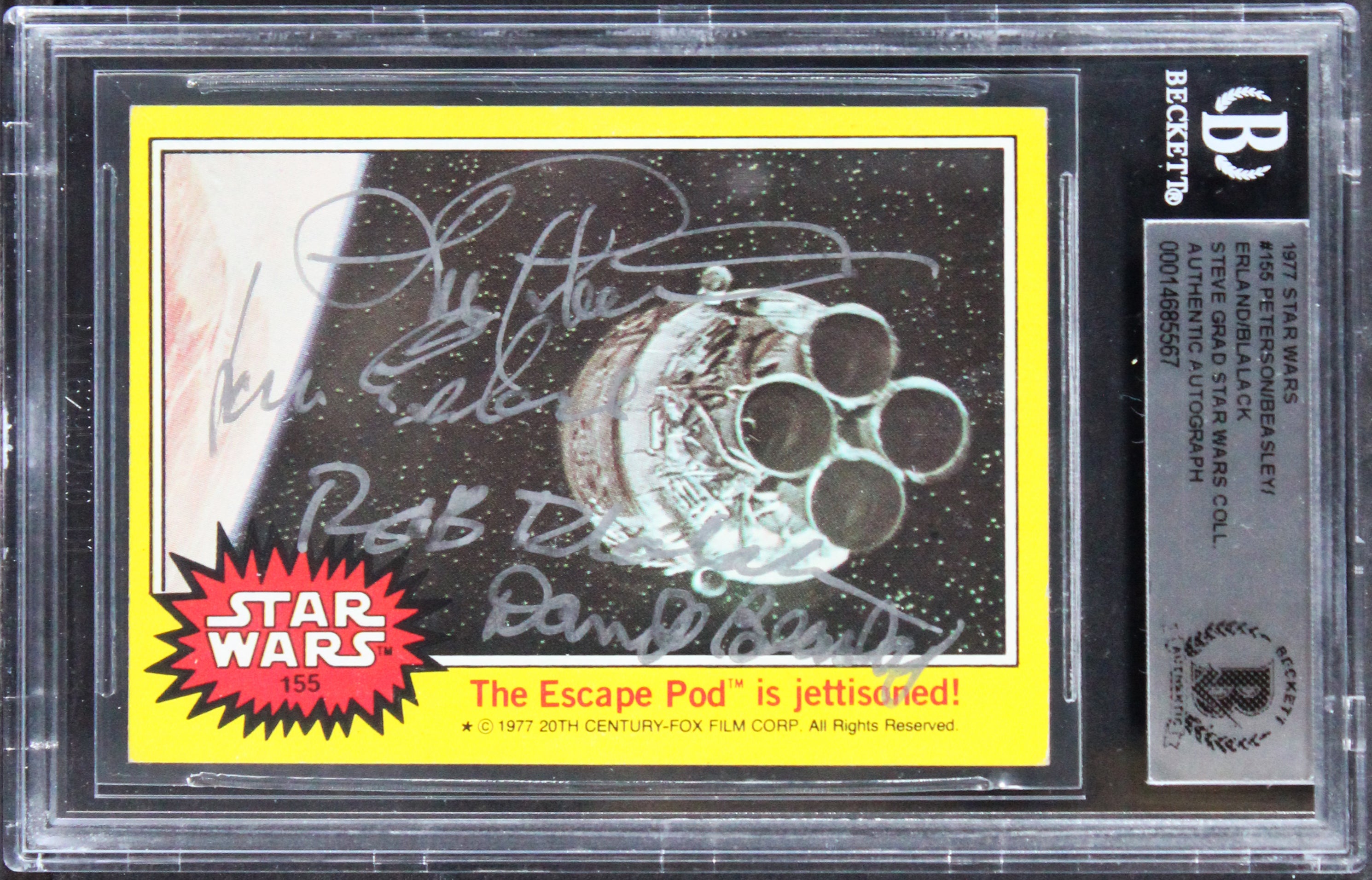 Star Wars (4) Peterson, Erland, Blalack +1 Signed 1977 SW #155 Card BAS Slabbed