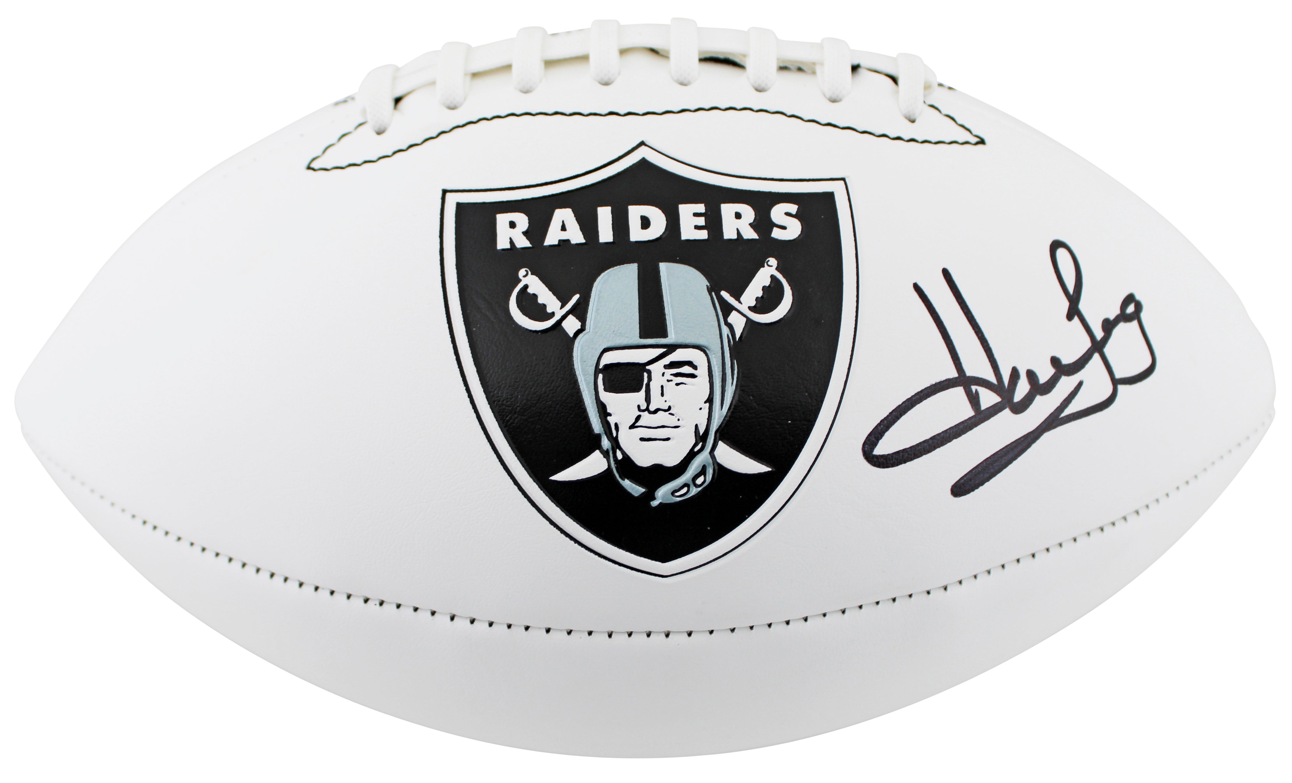 Raiders Howie Long Signed Franklin White Panel Logo Football W/ Case BAS Witness