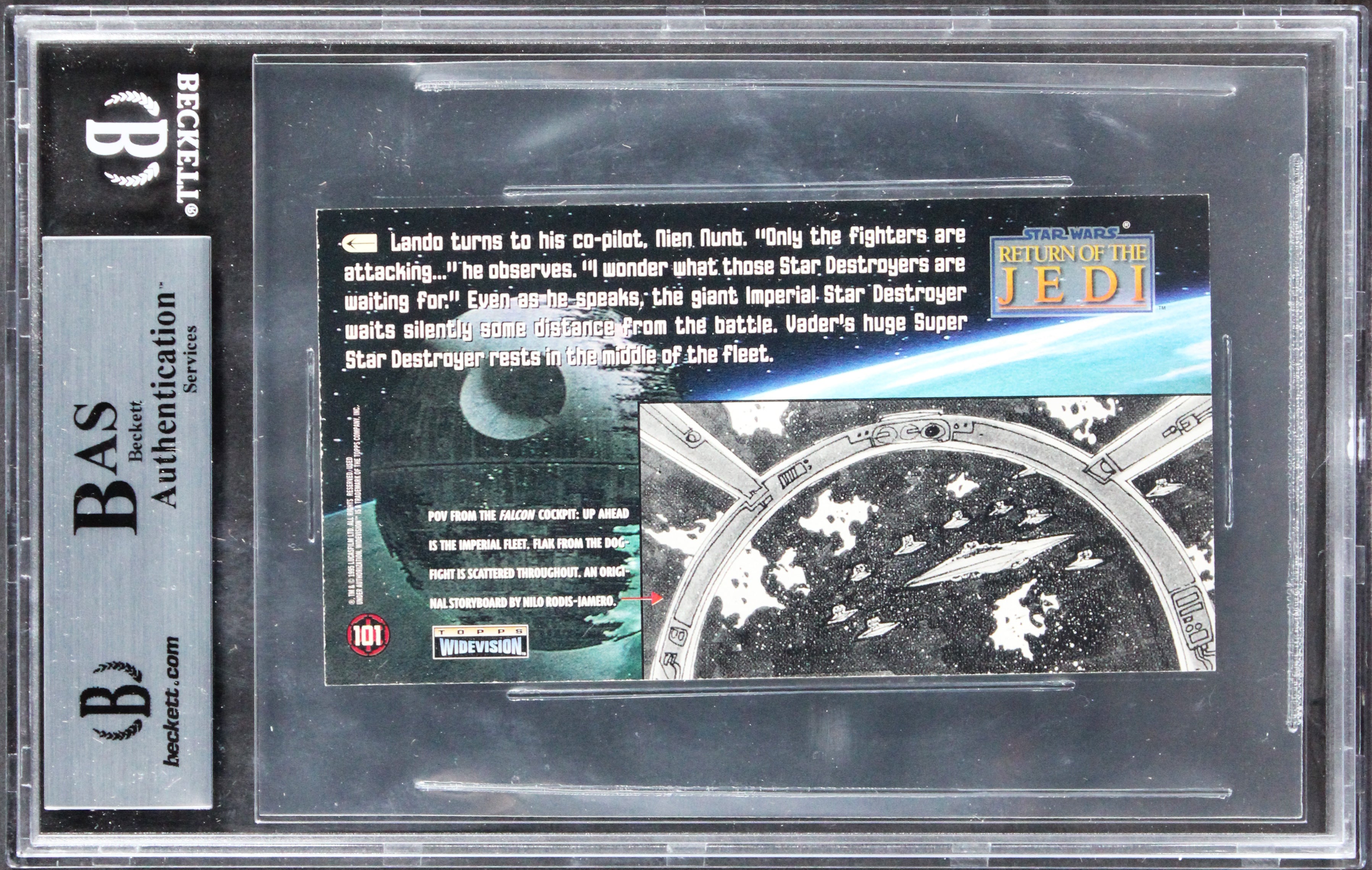 Star Wars (3) Huston, Owyeung +1 Signed 1996 ROTJ Widevision #101 Card BAS Slab