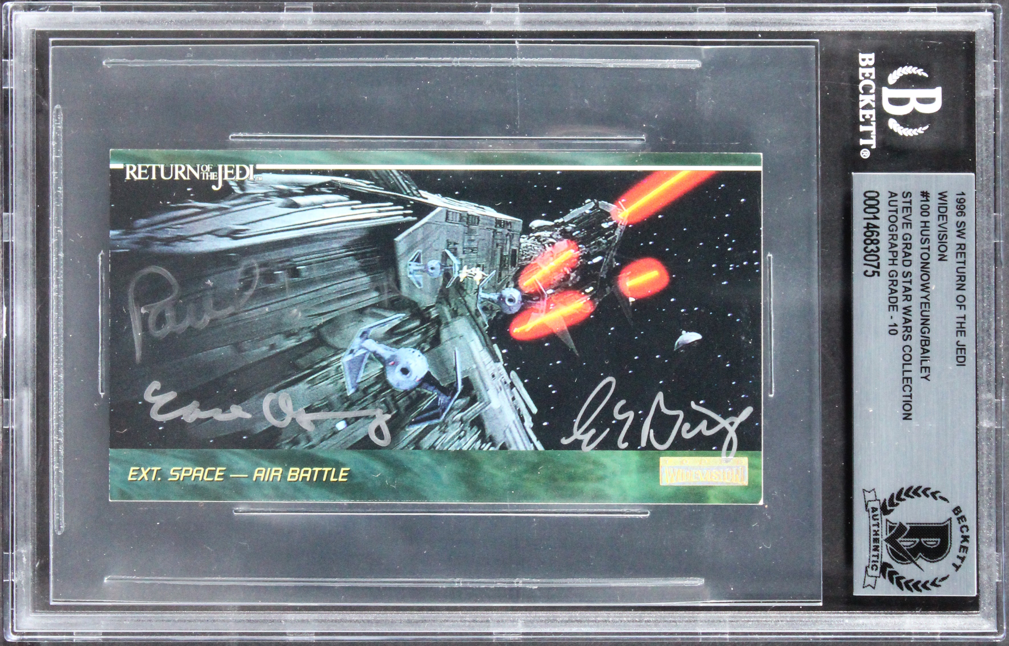 Star Wars (3) Huston, Owyeung +1 Signed 1996 ROTJ WV #100 Card Auto 10! BAS Slab