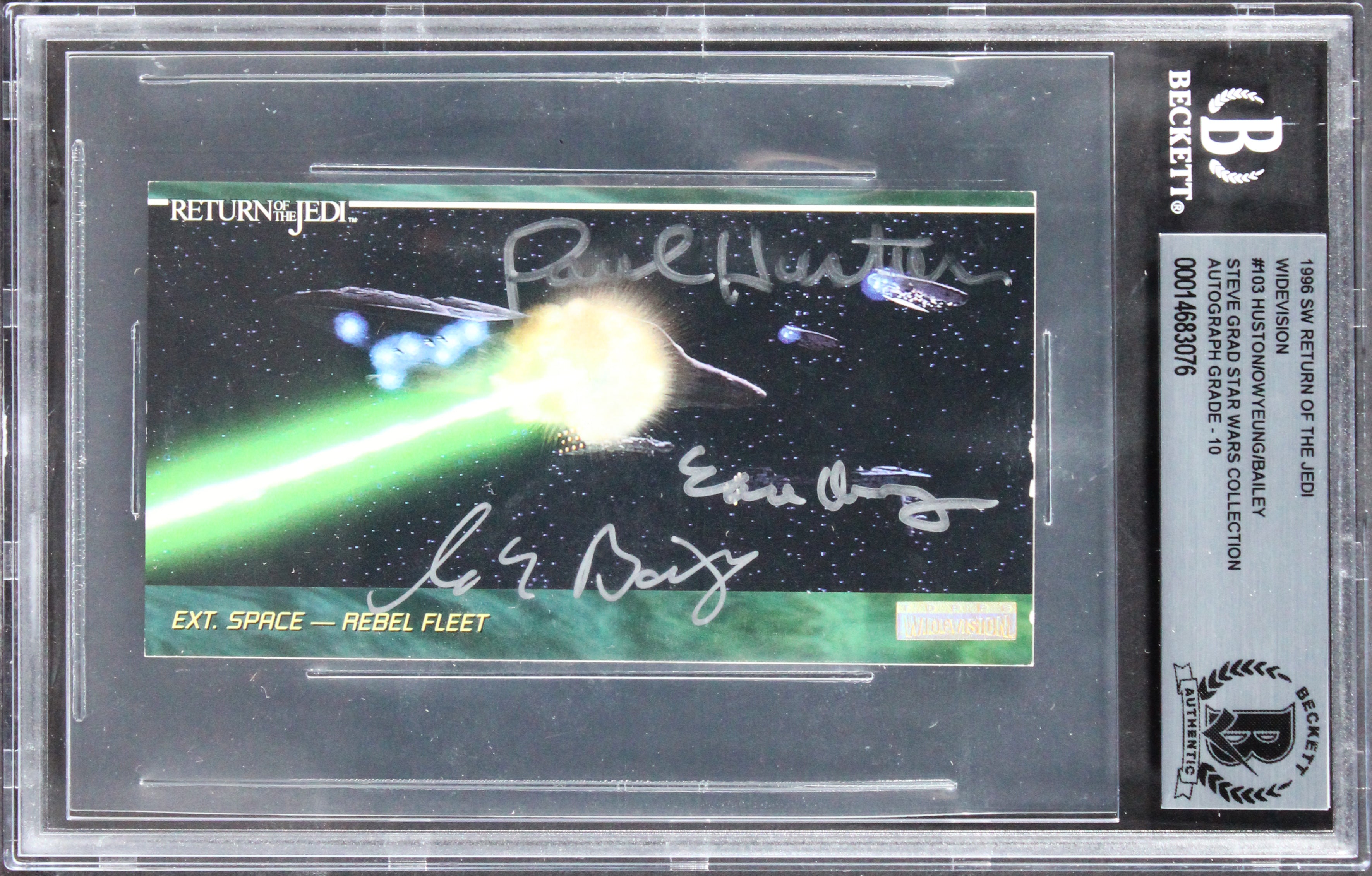 Star Wars (3) Huston, Owyeung +1 Signed 1996 ROTJ WV #103 Card Auto 10! BAS Slab