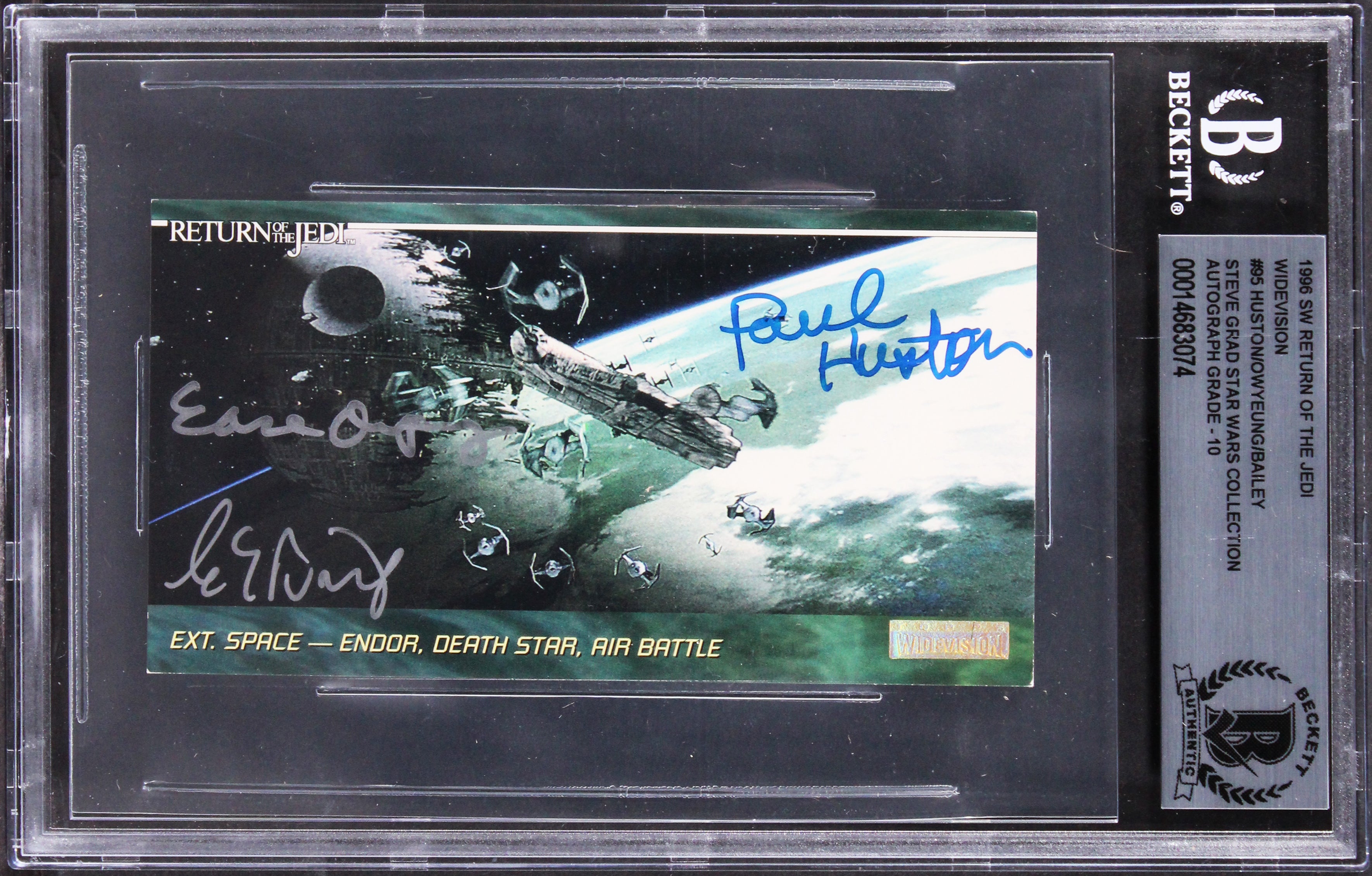 Star Wars (3) Huston, Owyeung +1 Signed 1996 ROTJ WV #95 Card Auto 10! BAS Slab