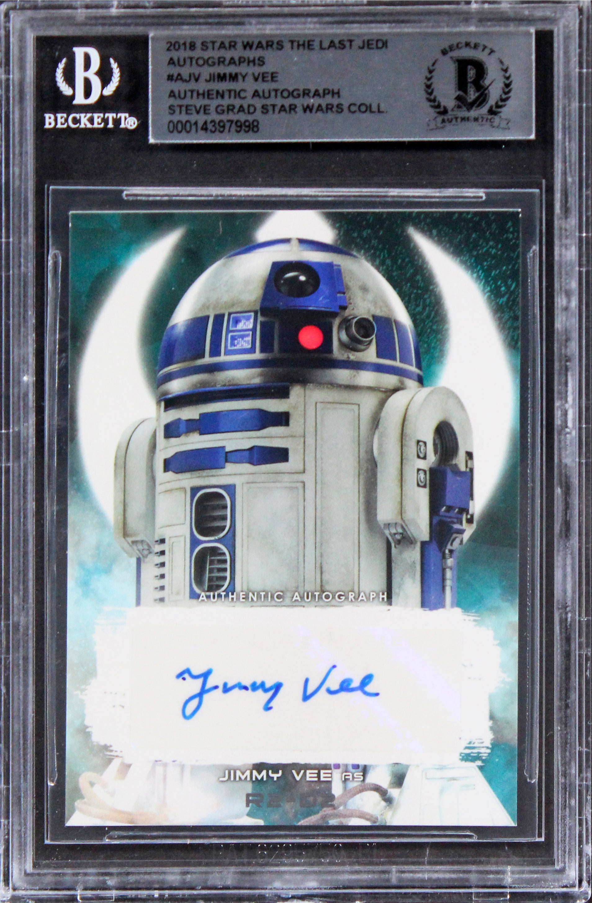 Jimmy Vee Star Wars Signed 2018 Star Wars The Last Jedi #AJV Card BAS Slabbed
