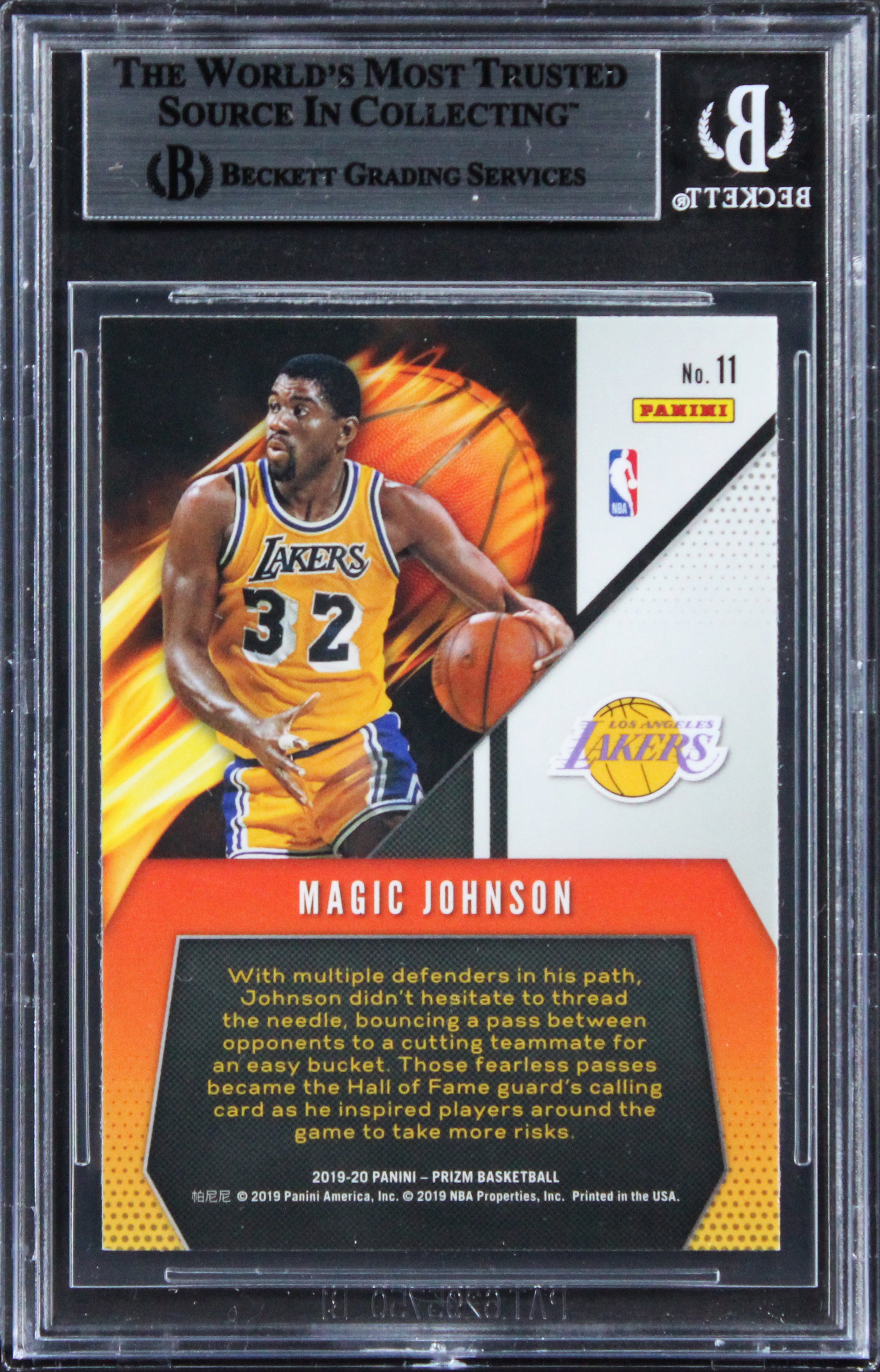 Lakers Magic Johnson Signed 2019 Panini Prizm Fearless #11 Card BAS Slabbed