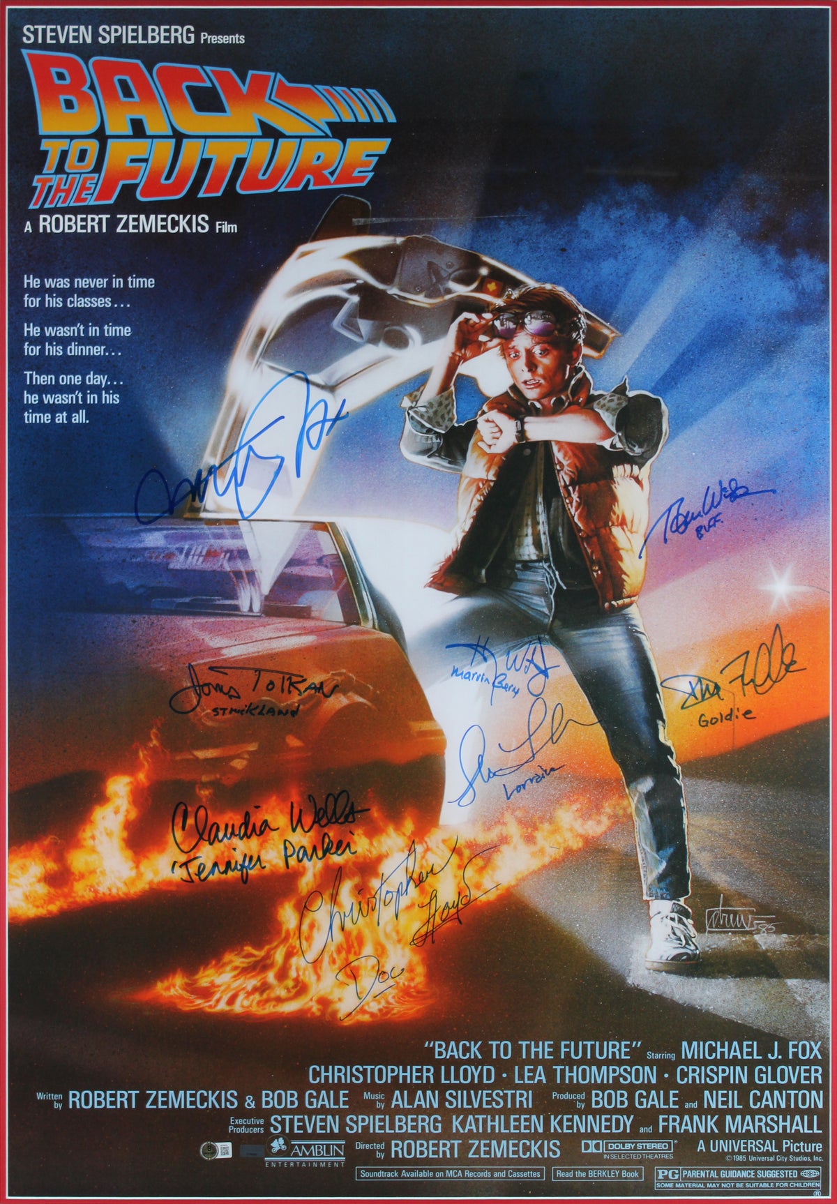Back to the Future (8) Fox, Lloyd +6 Signed & Framed 27x40 Movie Poster BAS LOA