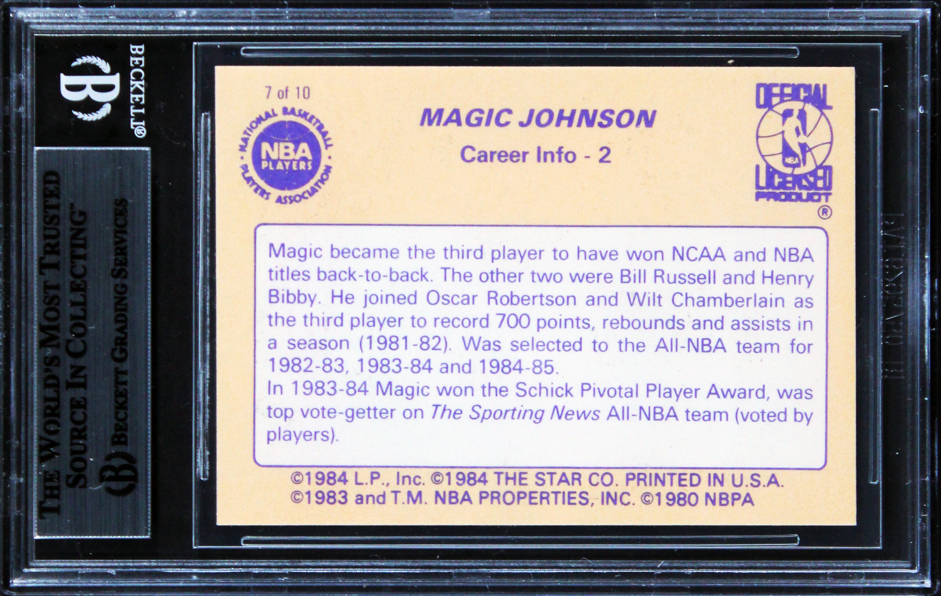 Lakers Magic Johnson Authentic Signed 1986 Star Career Info #7 Card BAS Slabbed