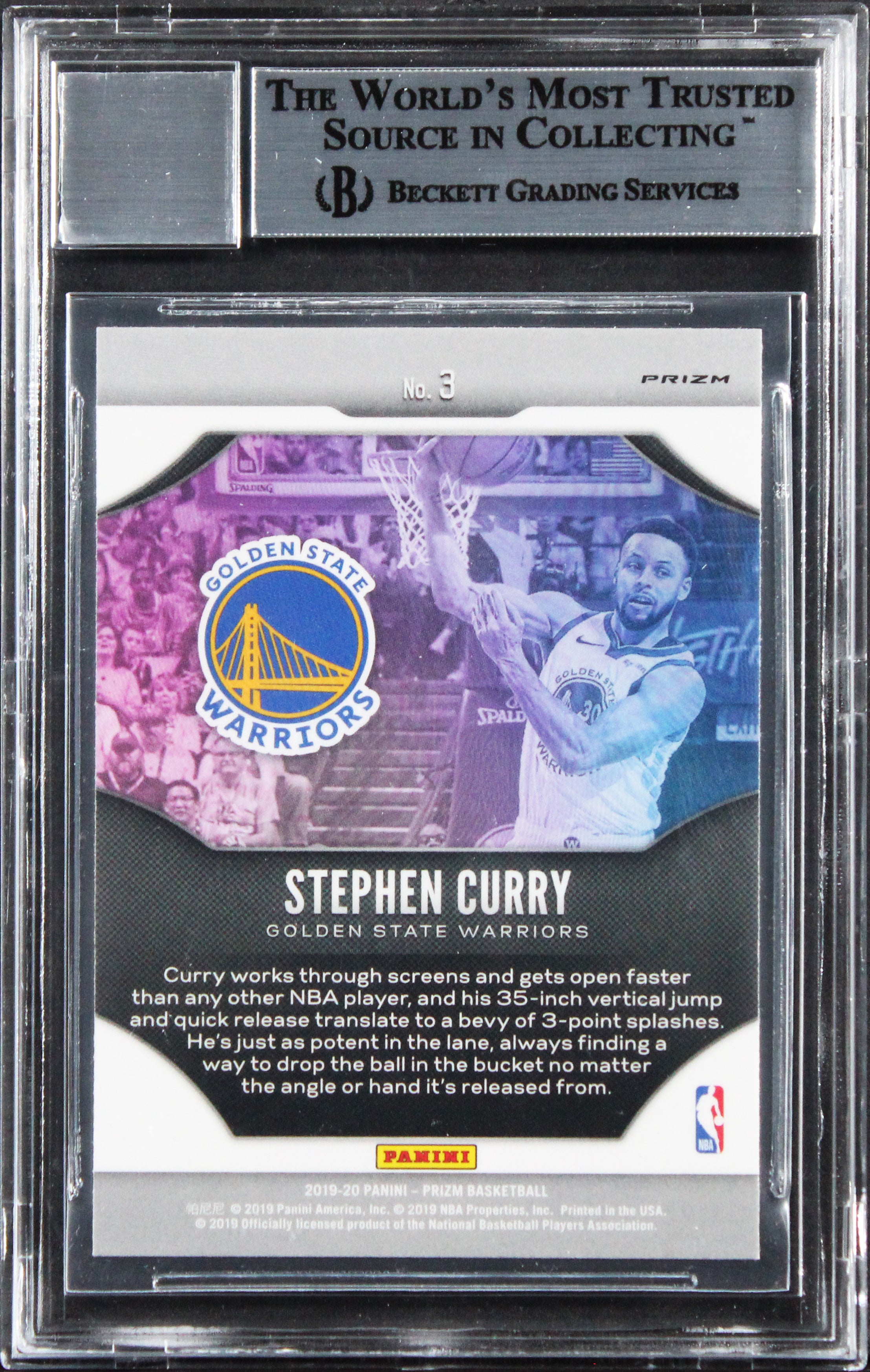 Warriors Stephen Curry Signed 2019 Panini Prizm #3 Card Auto GM 10! BAS Slabbed