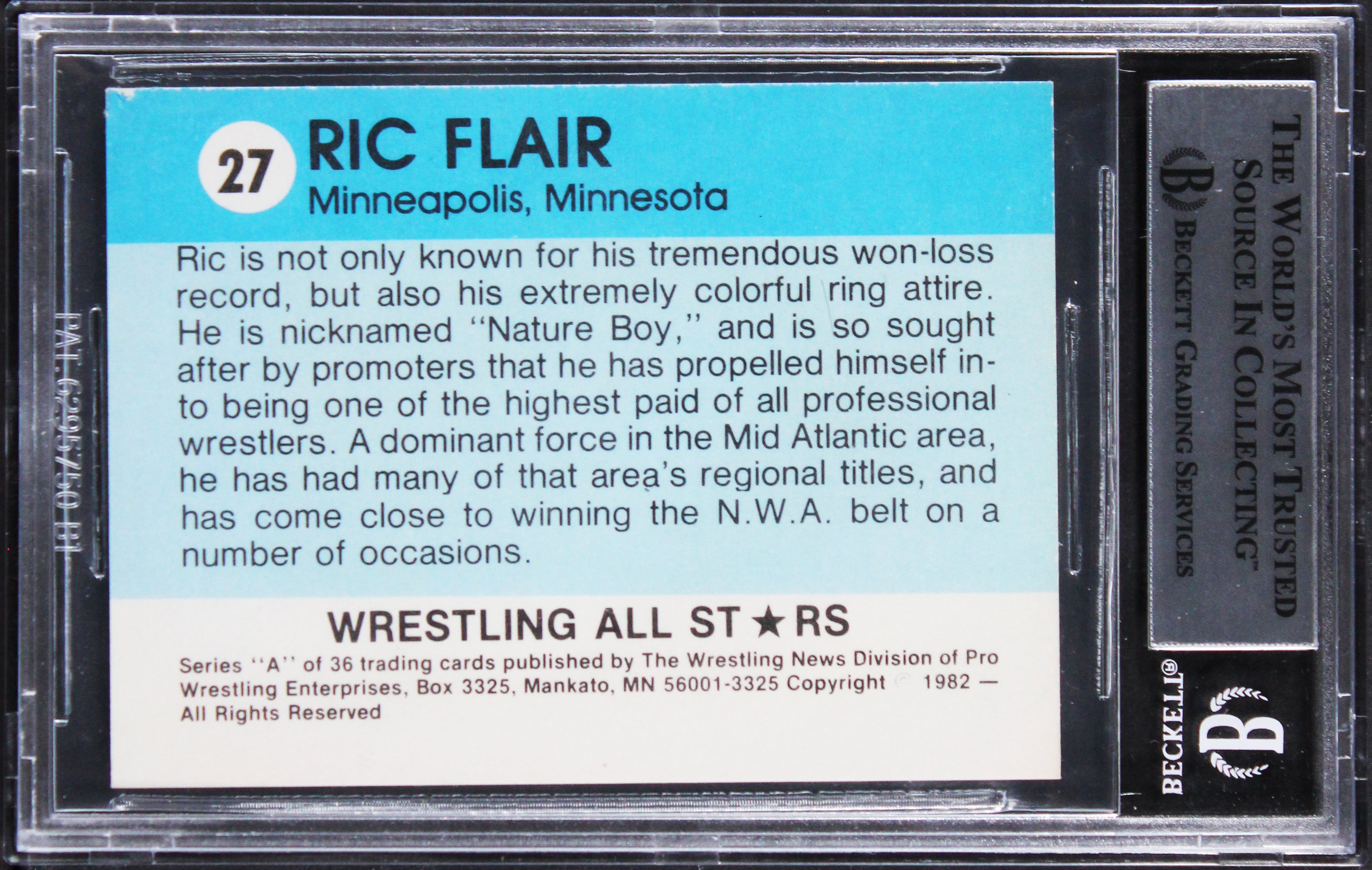 Ric Flair Signed 1982 PWE Wrestling All-Star Series A Rookie Card BAS Slabbed