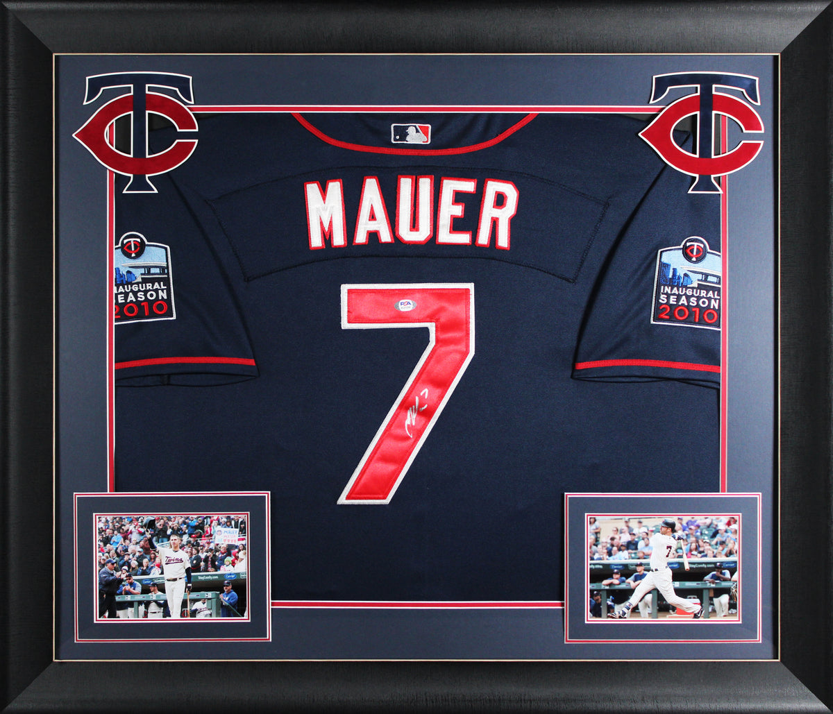 Twins Joe Mauer Signed Navy Blue Majestic Framed Jersey PSA/DNA #AL51258