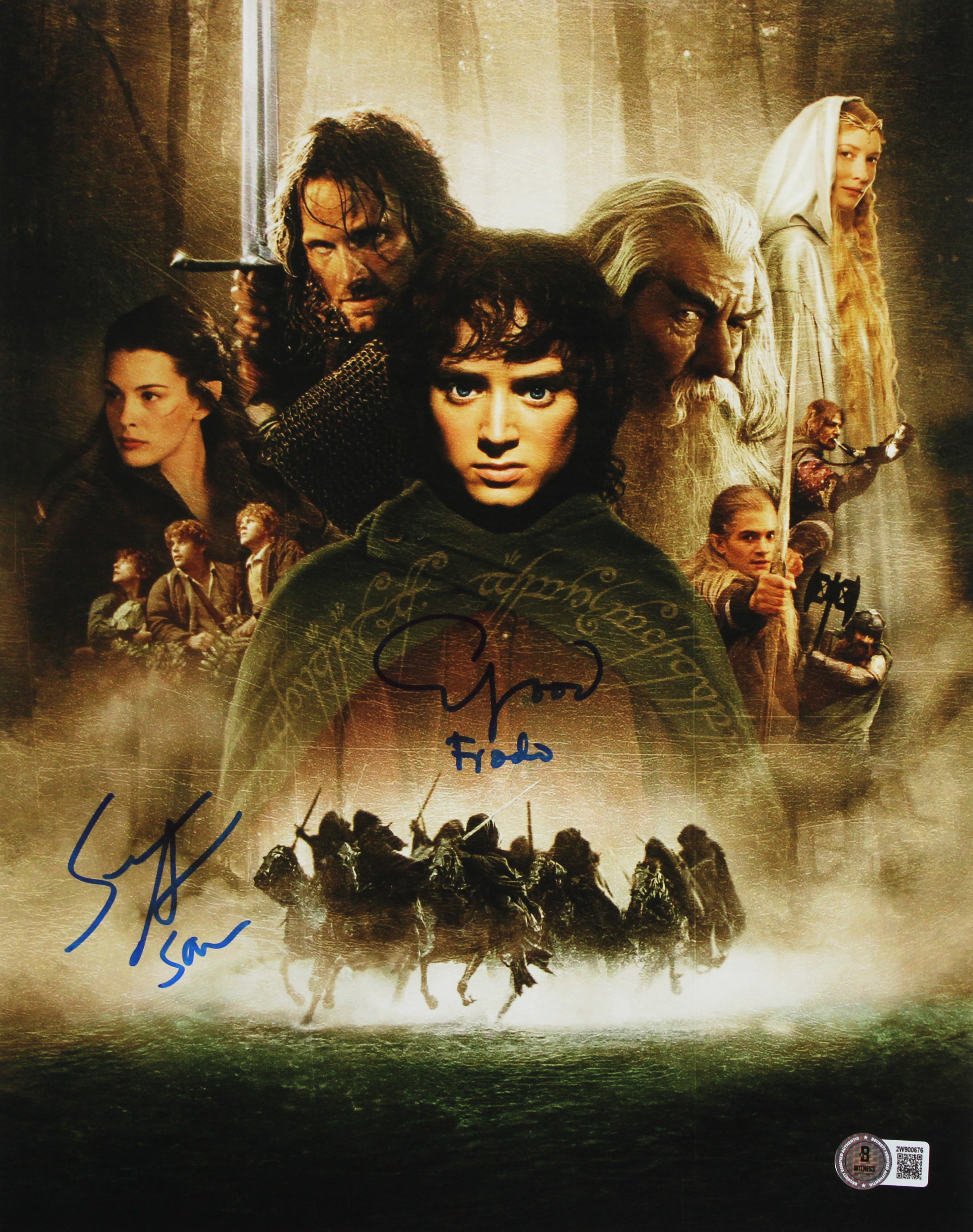 Elijah Wood & Sean Astin LOTR Signed 11x14 Vertical Collage Photo BAS Witnessed