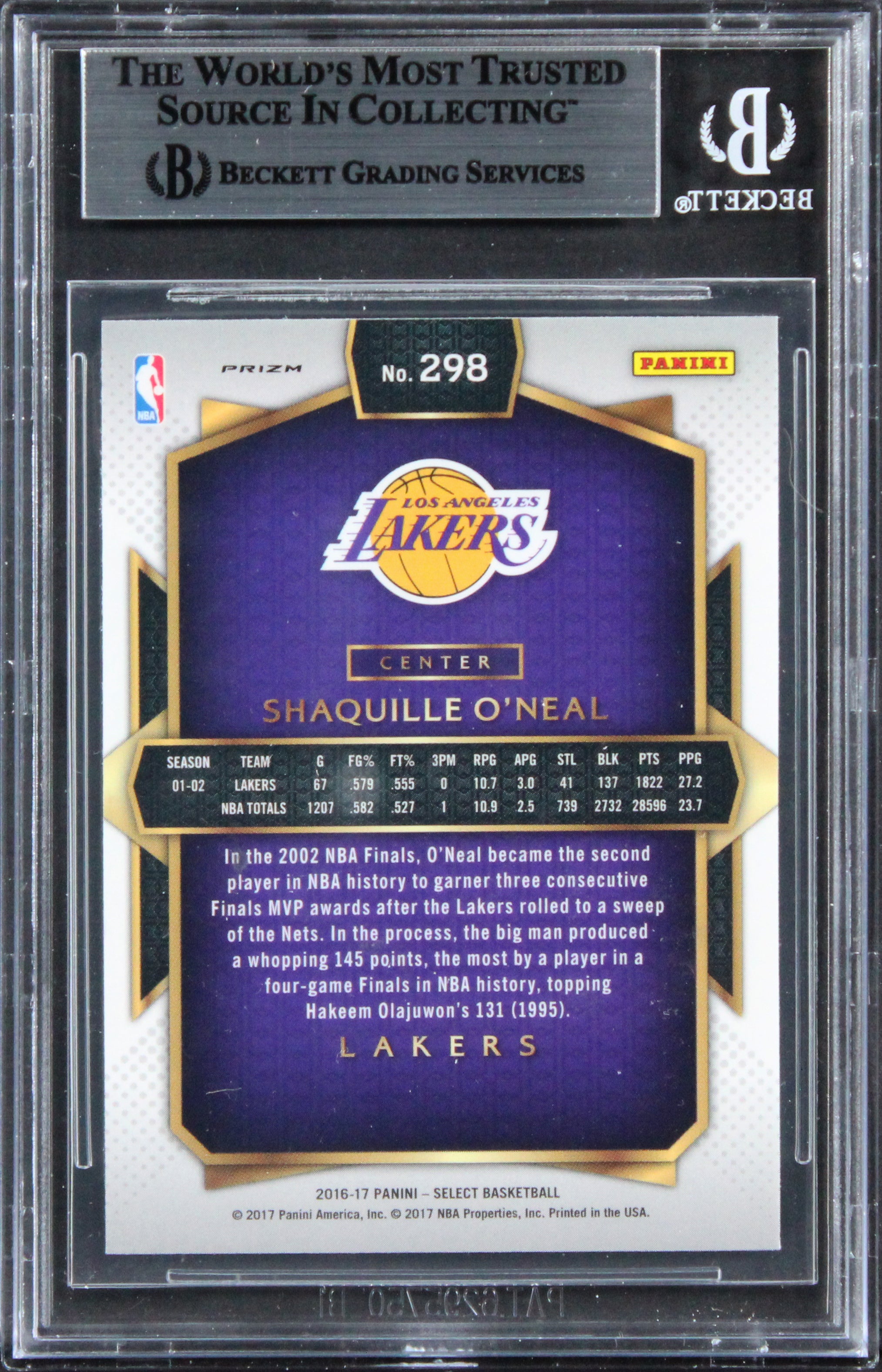 Lakers Shaquille O'Neal Signed 2016 Select Prizms Silver #298 Card BAS Slabbed
