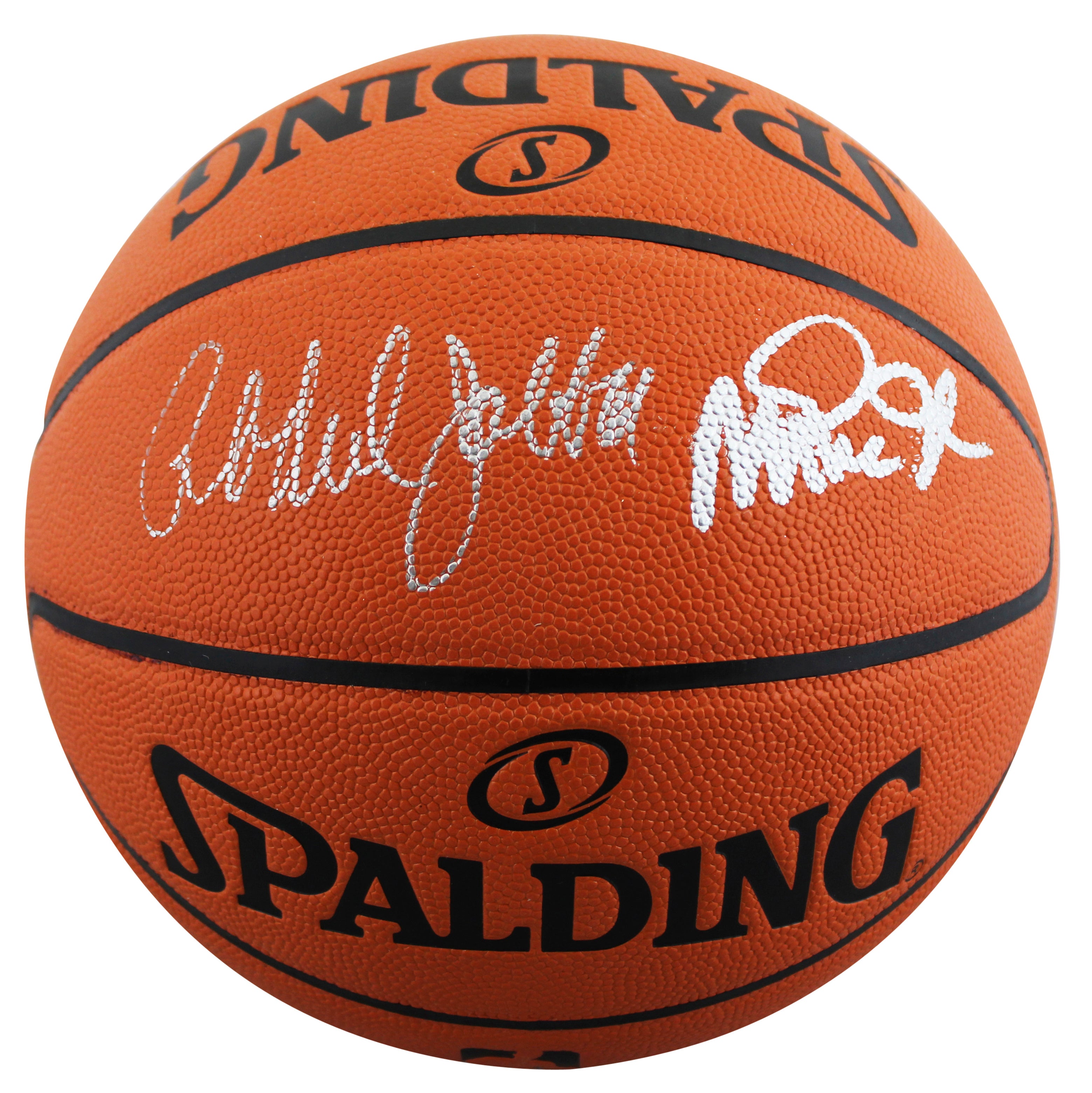 Kareem Abdul-Jabbar & Magic Johnson Signed Spalding Basketball BAS #3W027529