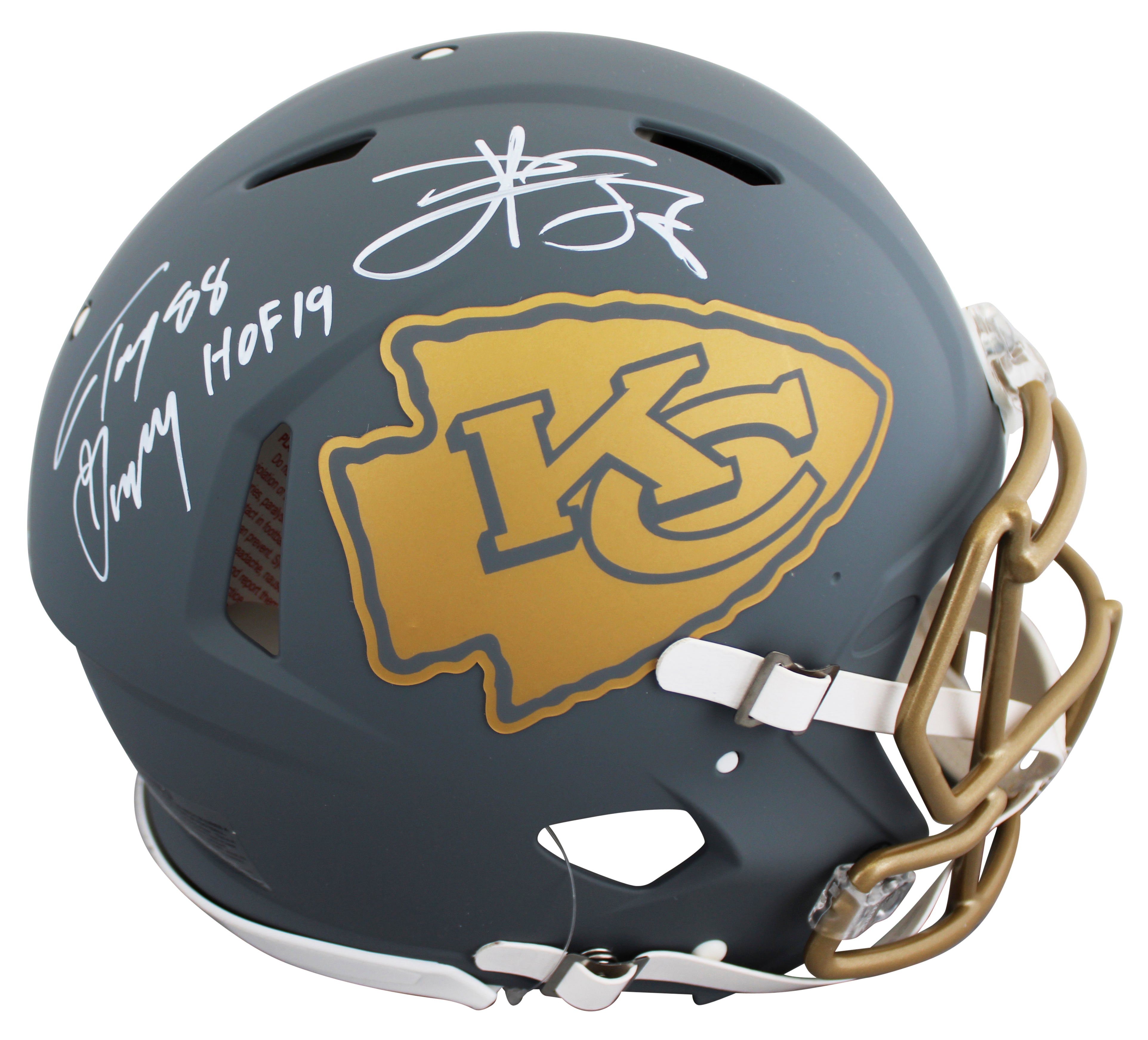 Tony Gonzalez & Travis Kelce Signed Slate F/S Speed Proline Helmet W/ Case BAS W