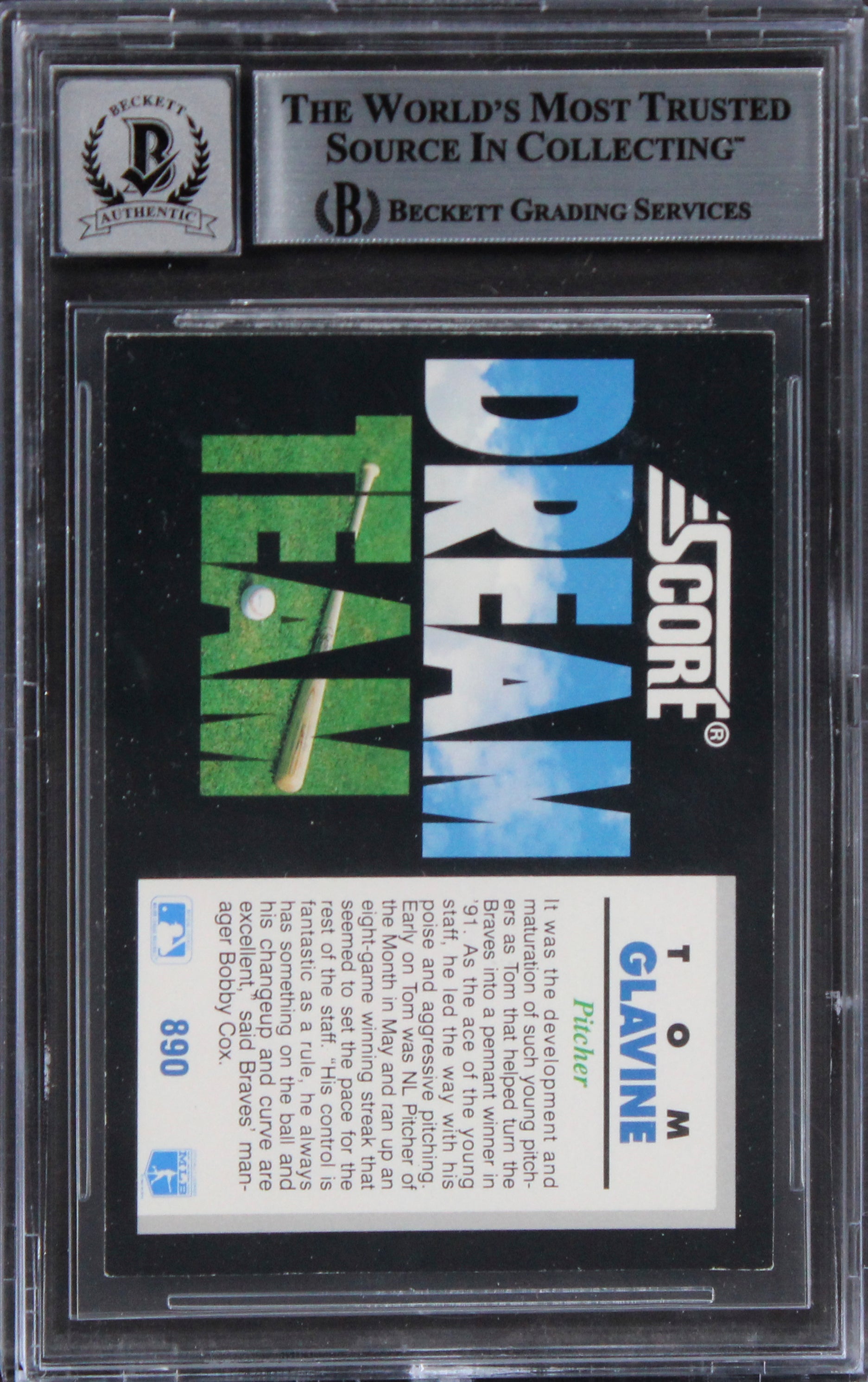 Braves Tom Glavine Signed 1992 Score Dream Team #890 Card Auto 10! BAS Slabbed
