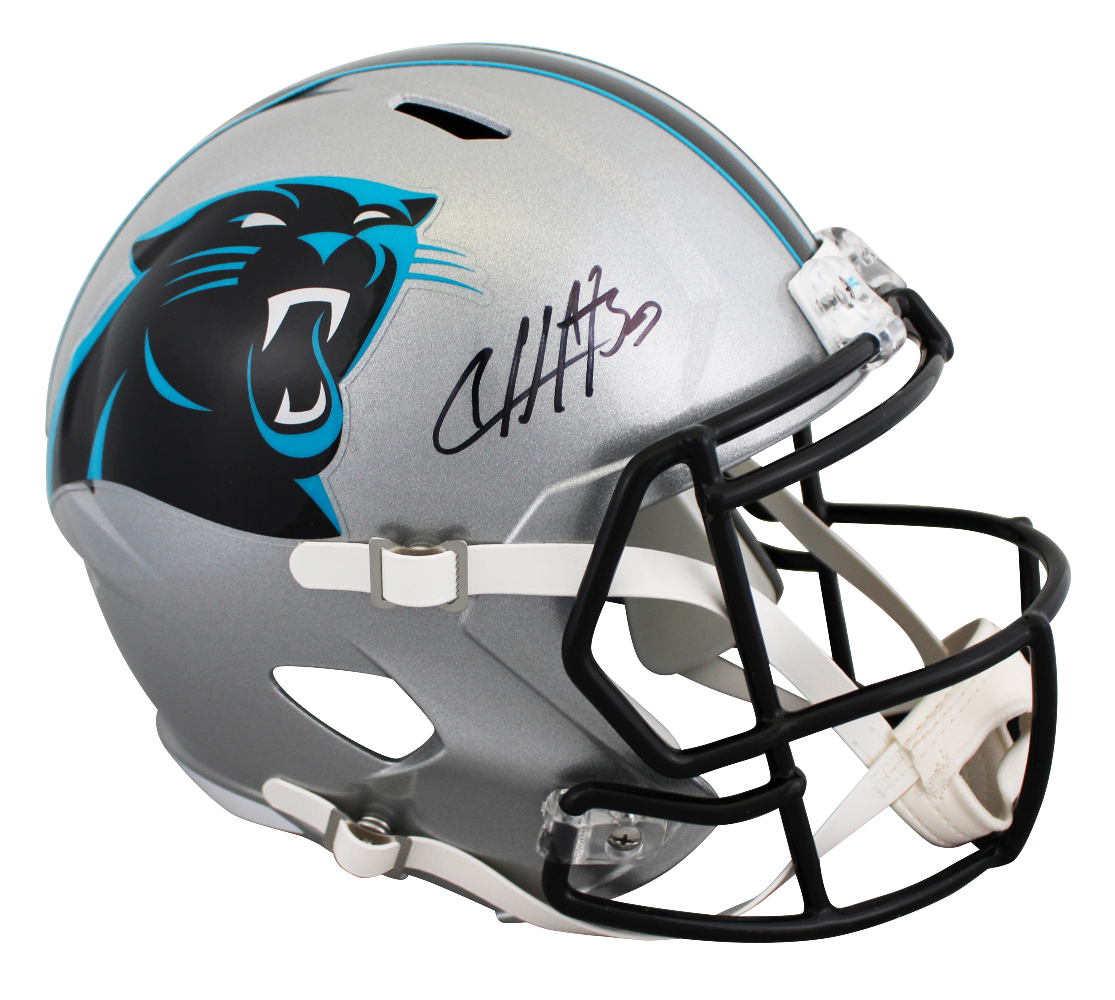 Panthers Chuba Hubbard Signed Full Size Speed Rep Helmet W/ Case BAS Witnessed