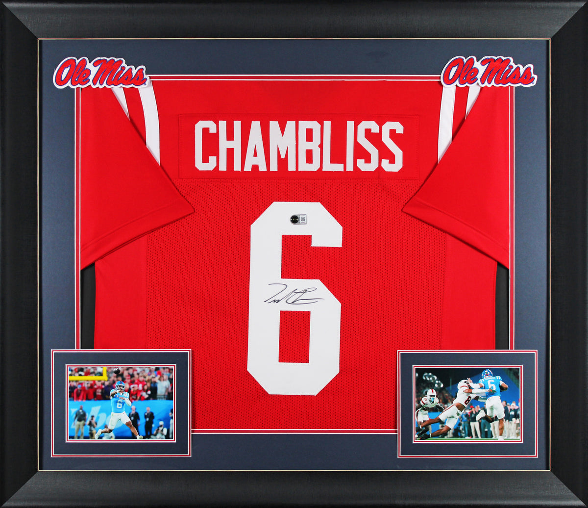 Ole Miss Trinidad Chambliss Authentic Signed Red Pro Style Framed Jersey BAS