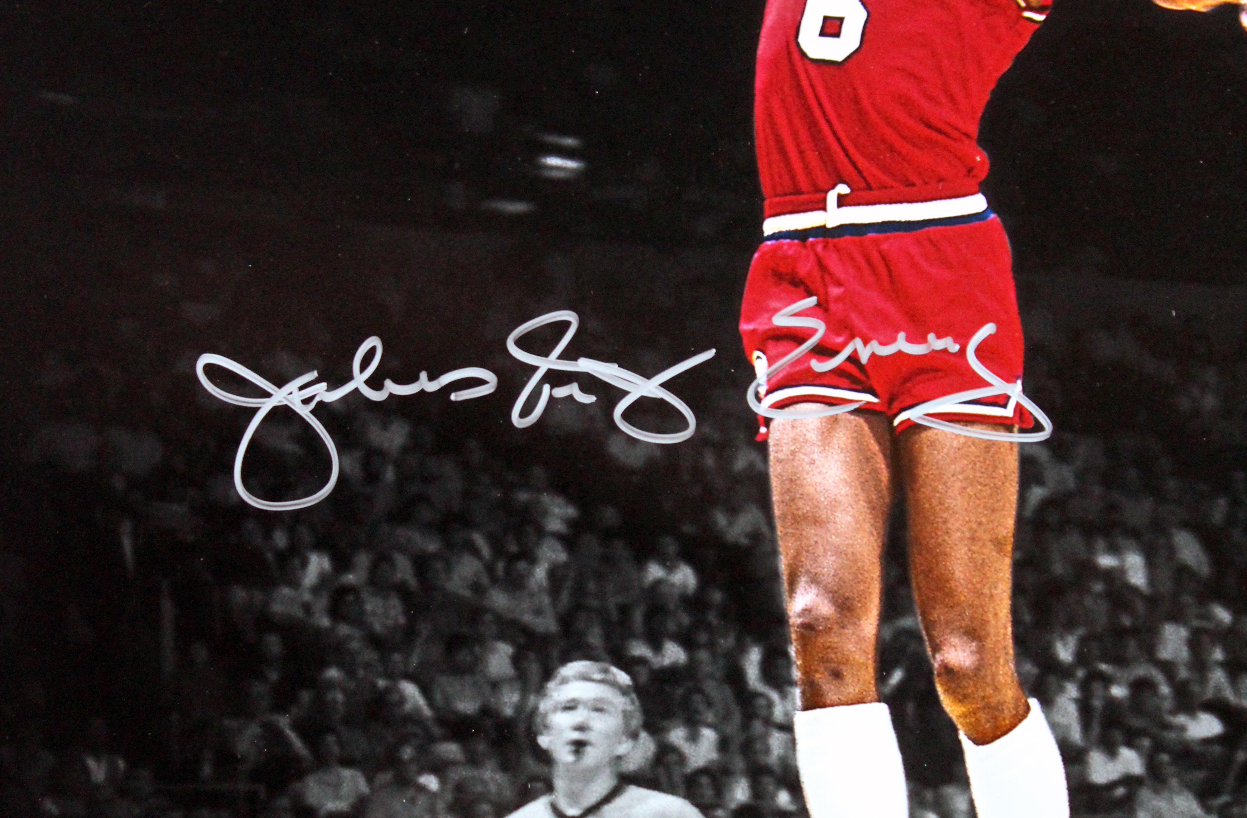 76ers Julius "Dr. J" Erving Signed 16x20 Vertical Spotlight Dunking Photo BAS