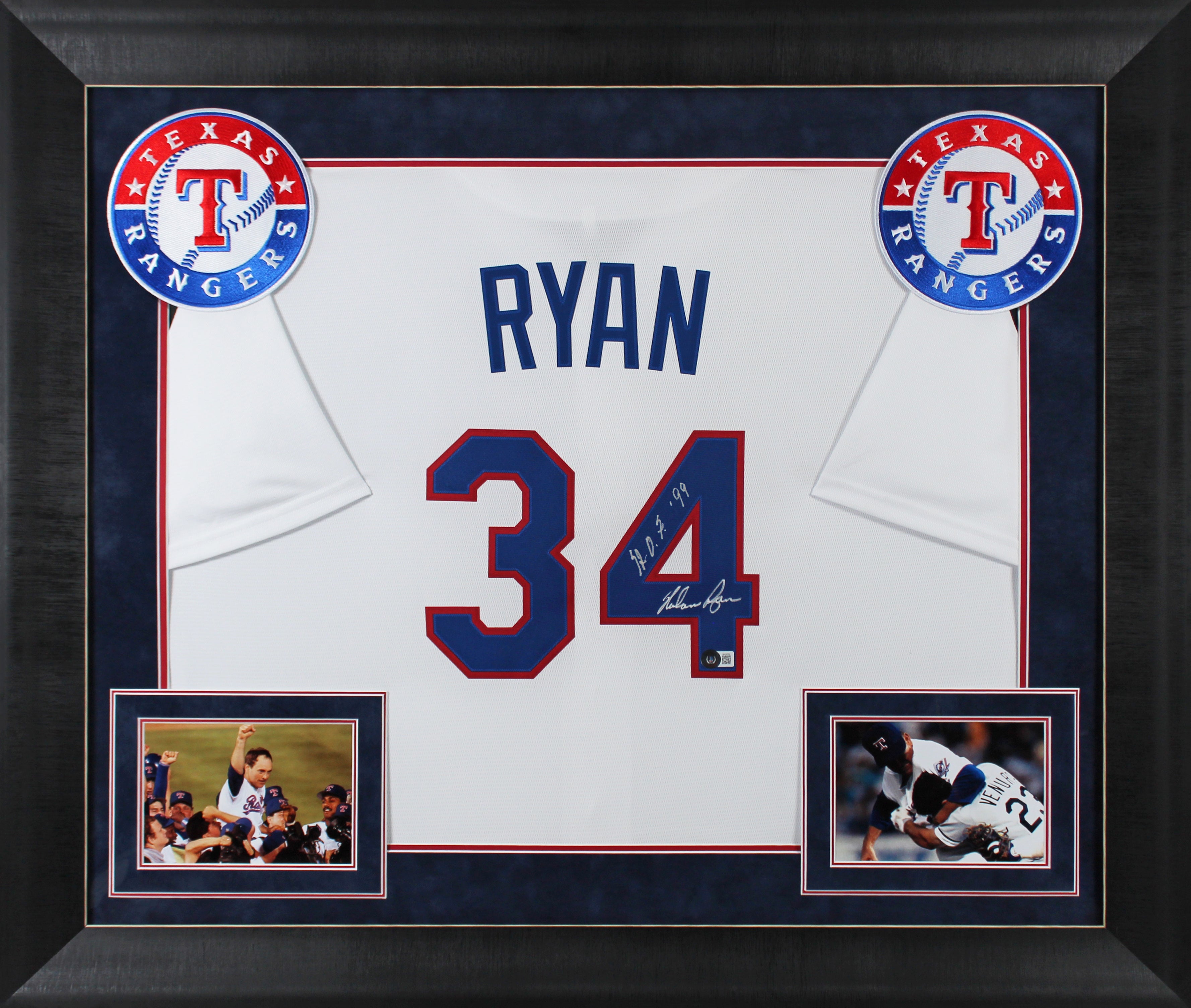 Rangers Nolan Ryan "HOF 99" Authentic Signed White Nike Framed Jersey BAS