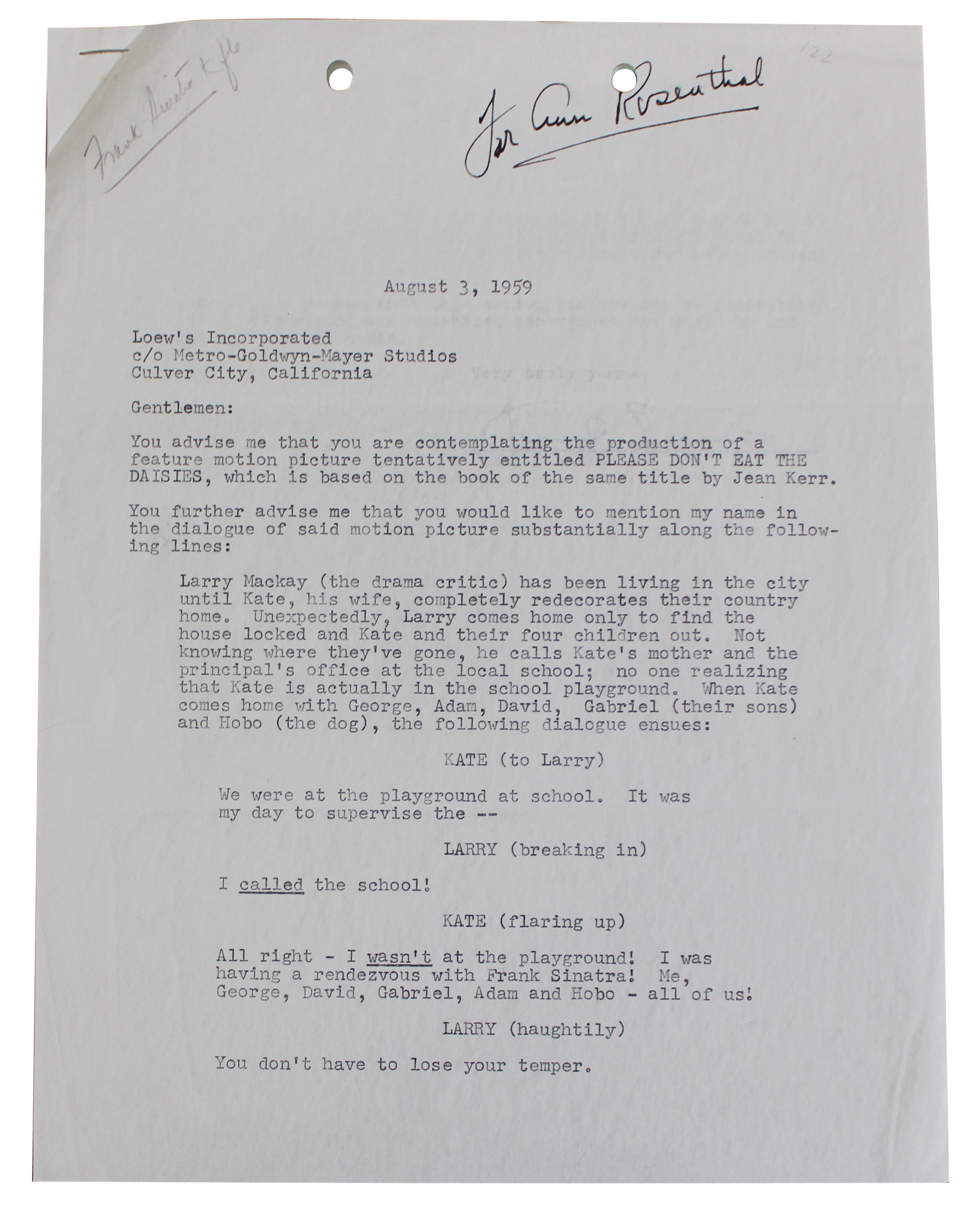 Frank Sinatra Signed 2 Page 8.5x11 Typed Naming Right Release Contract PSA & BAS