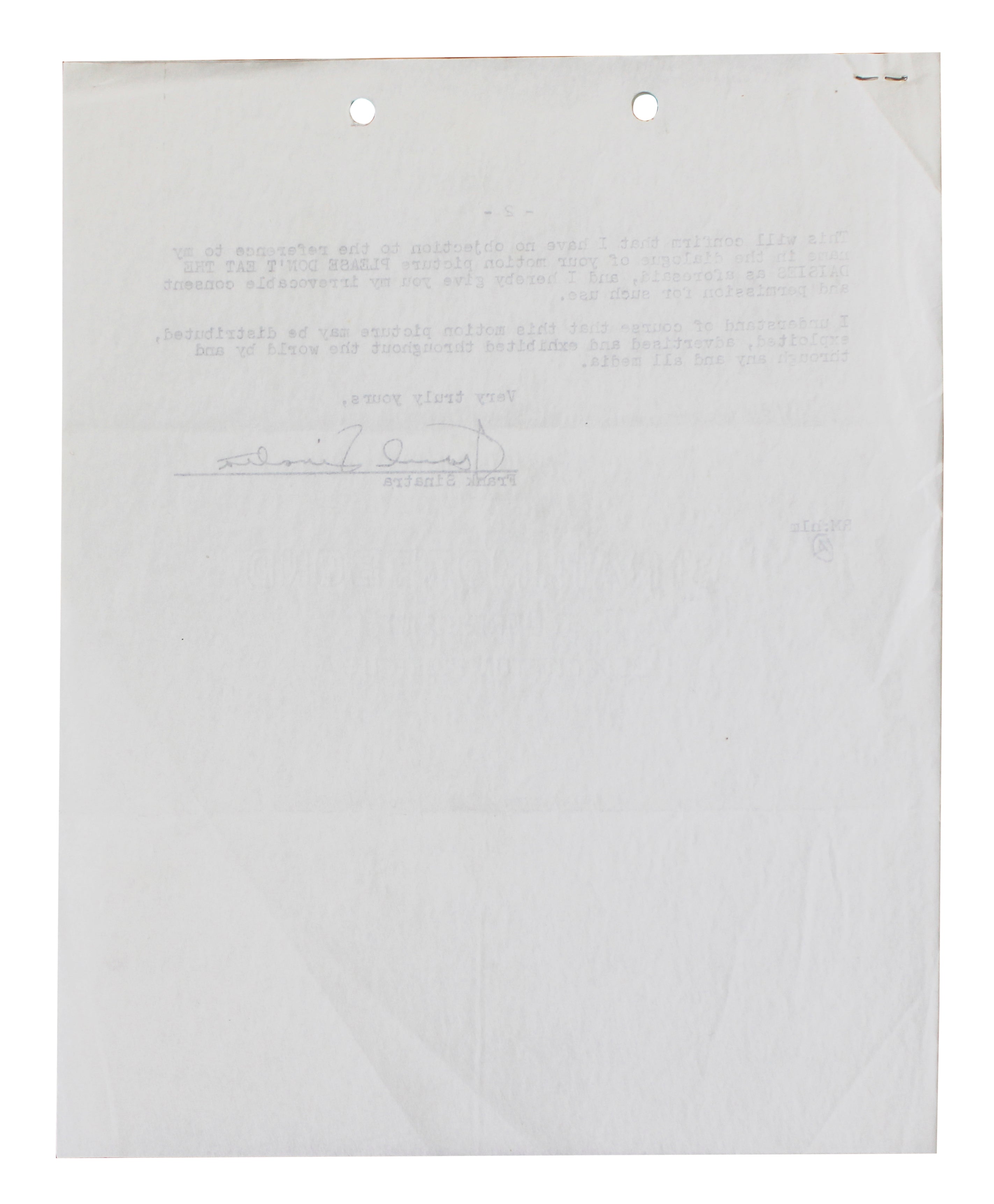 Frank Sinatra Signed 2 Page 8.5x11 Typed Naming Right Release Contract PSA & BAS