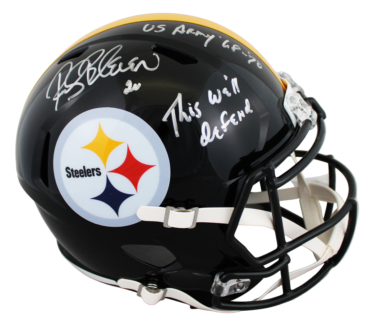 Steelers Rocky Bleier "2x Insc" Signed F/S Speed Rep Helmet W/ Case BAS Witness