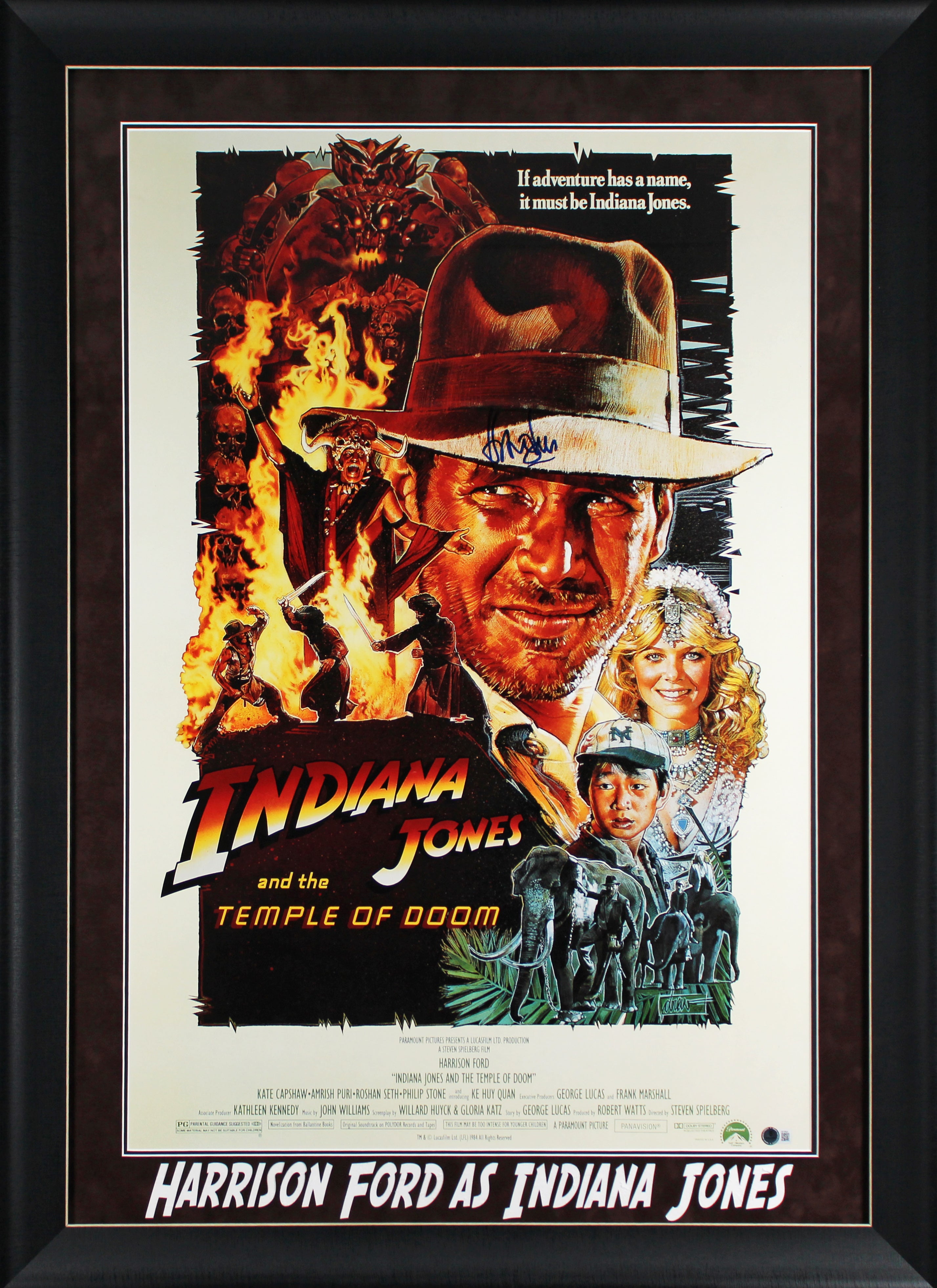 Harrison Ford Temple Of Doom Signed & Framed 24x36 Poster Auto 10! BAS #AE16824