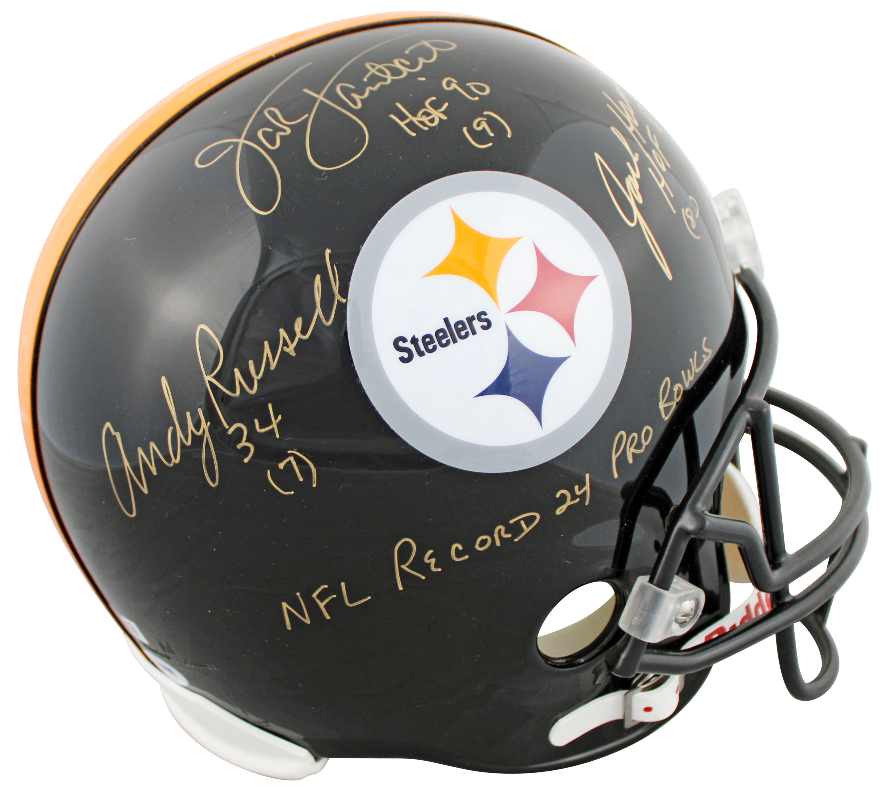 Steelers LB's (3) Lambert, Ham & Russell Signed Full Size Rep Helmet PSA Itp