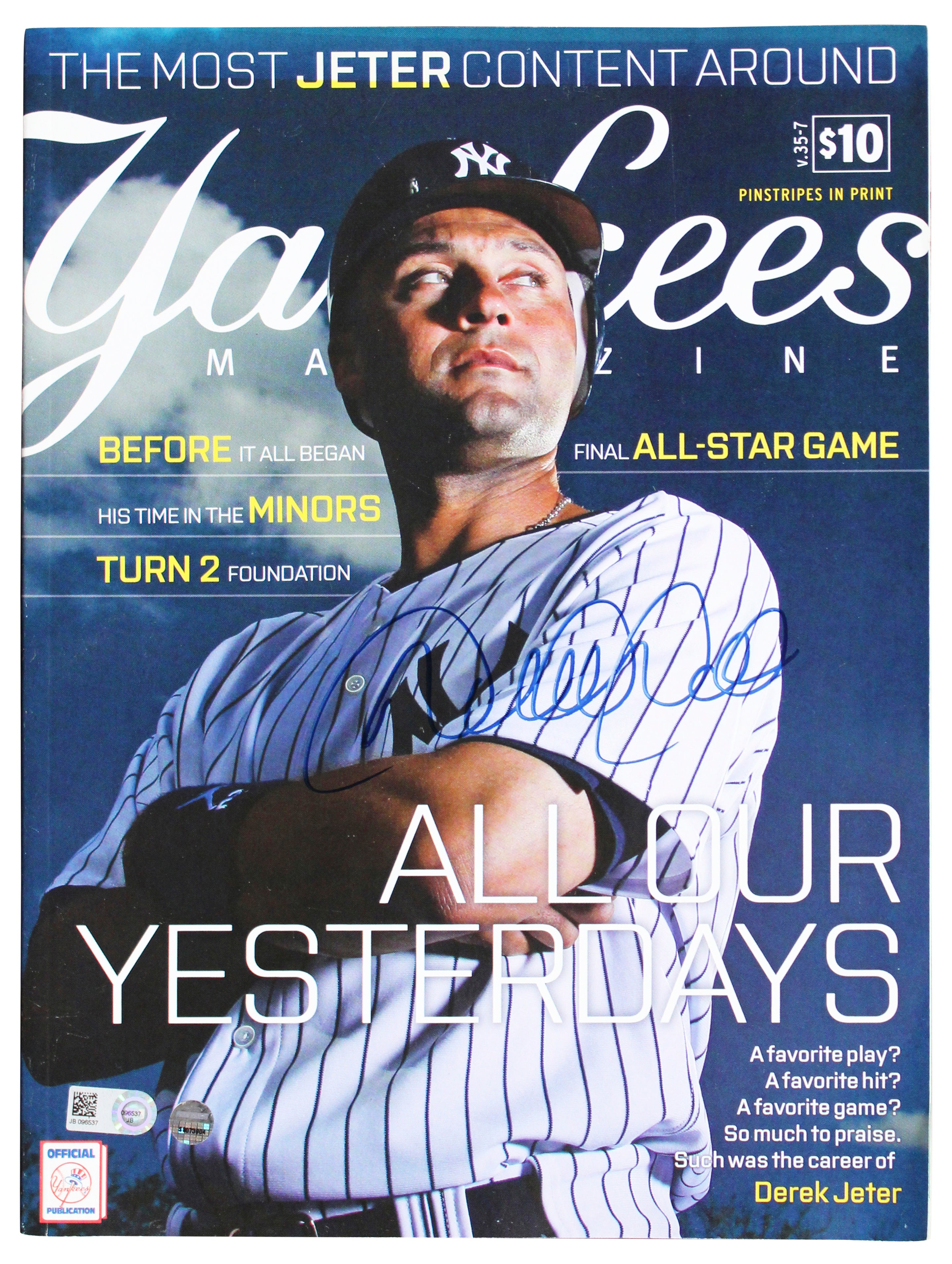 Yankees Derek Jeter Signed September 2014 Yankees Magazine MLB & BAS #AE64182