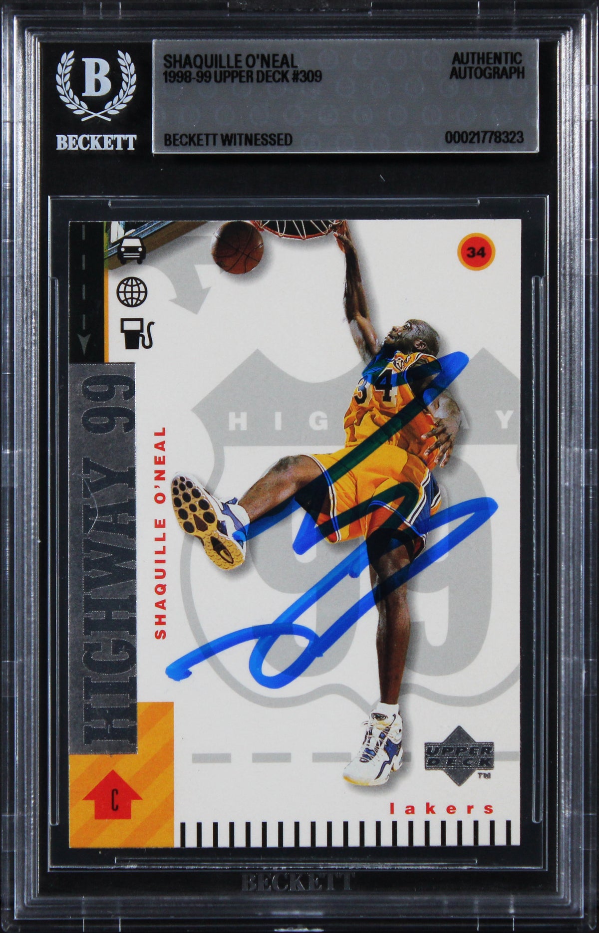 Lakers Shaquille O'Neal Authentic Signed 1998 Upper Deck #309 Card BAS Slabbed