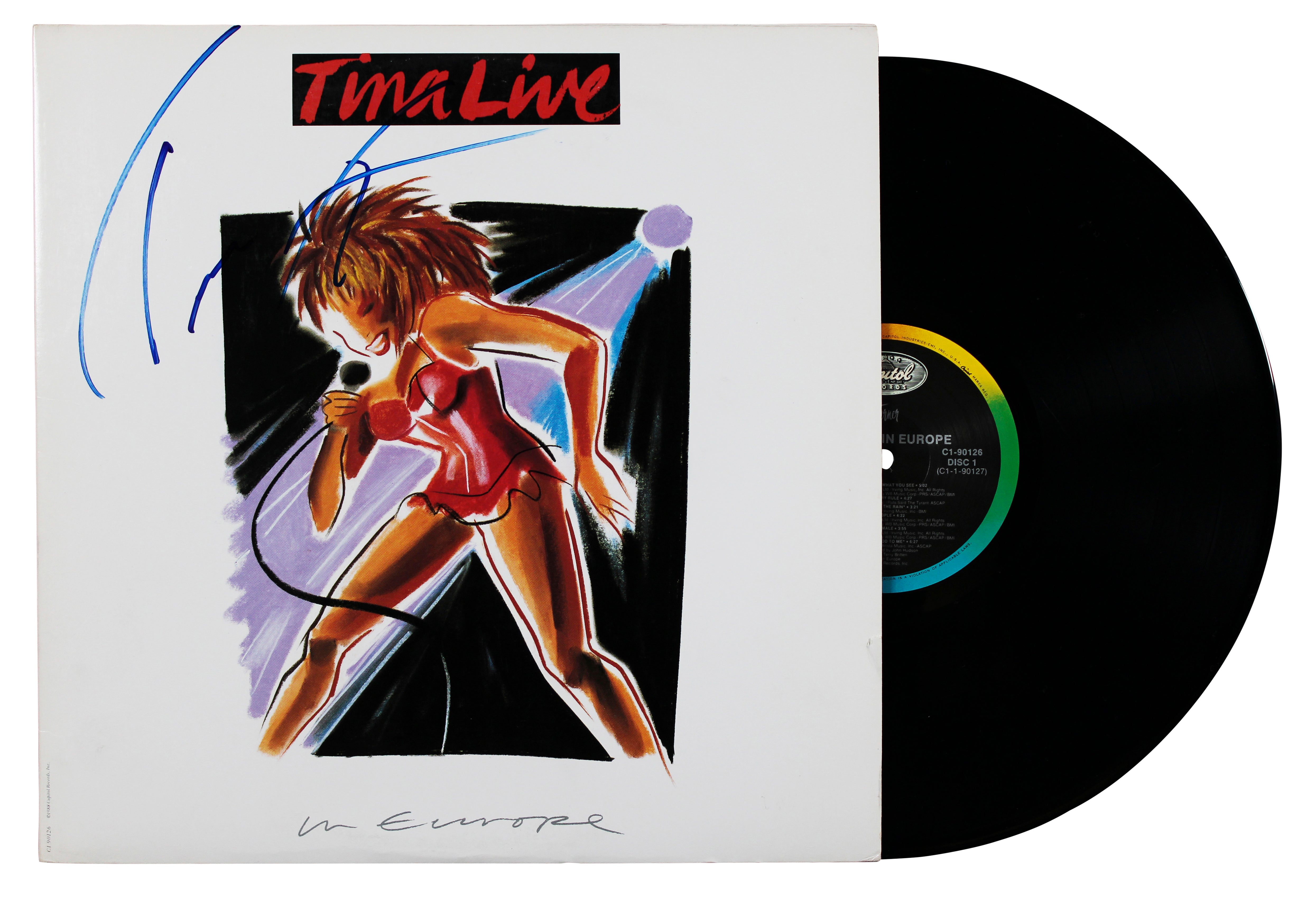 Tina Turner Signed Tina Live in Europe Album Cover W/ Vinyl BAS #AE02786