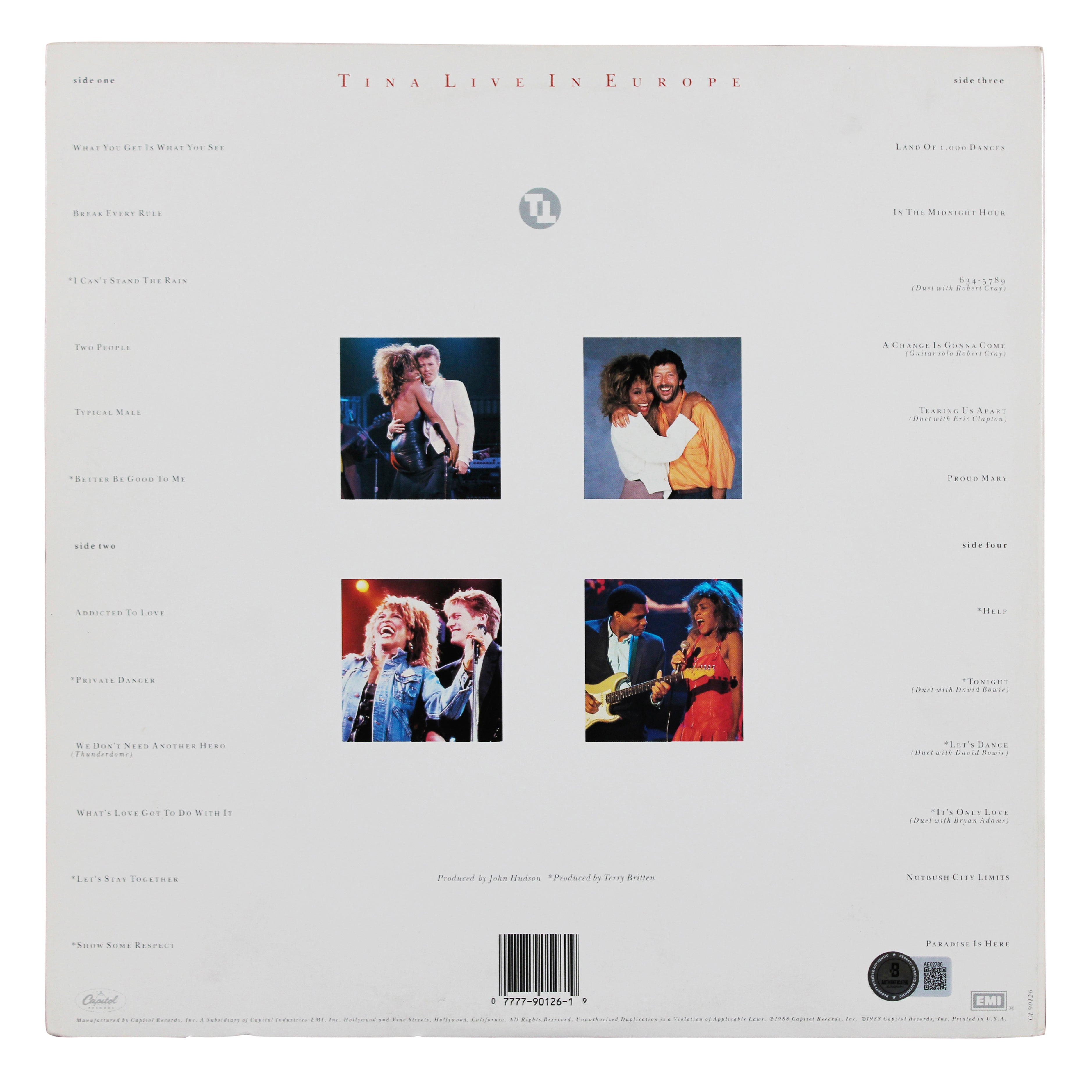 Tina Turner Signed Tina Live in Europe Album Cover W/ Vinyl BAS #AE02786