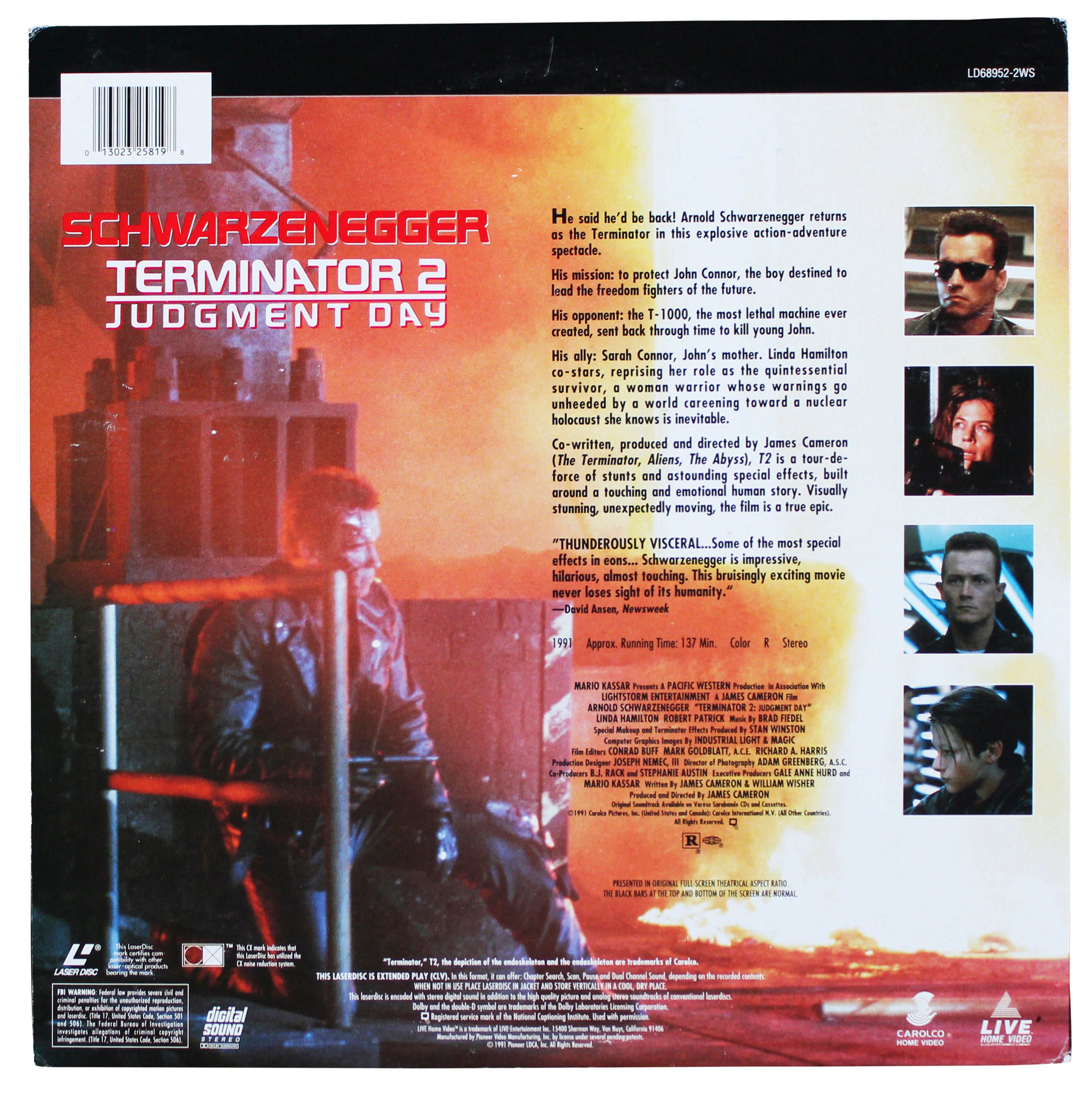 Arnold Schwarzenegger Terminator 2 Signed Laserdisc Cover W/Disk PSA/DNA #T66347