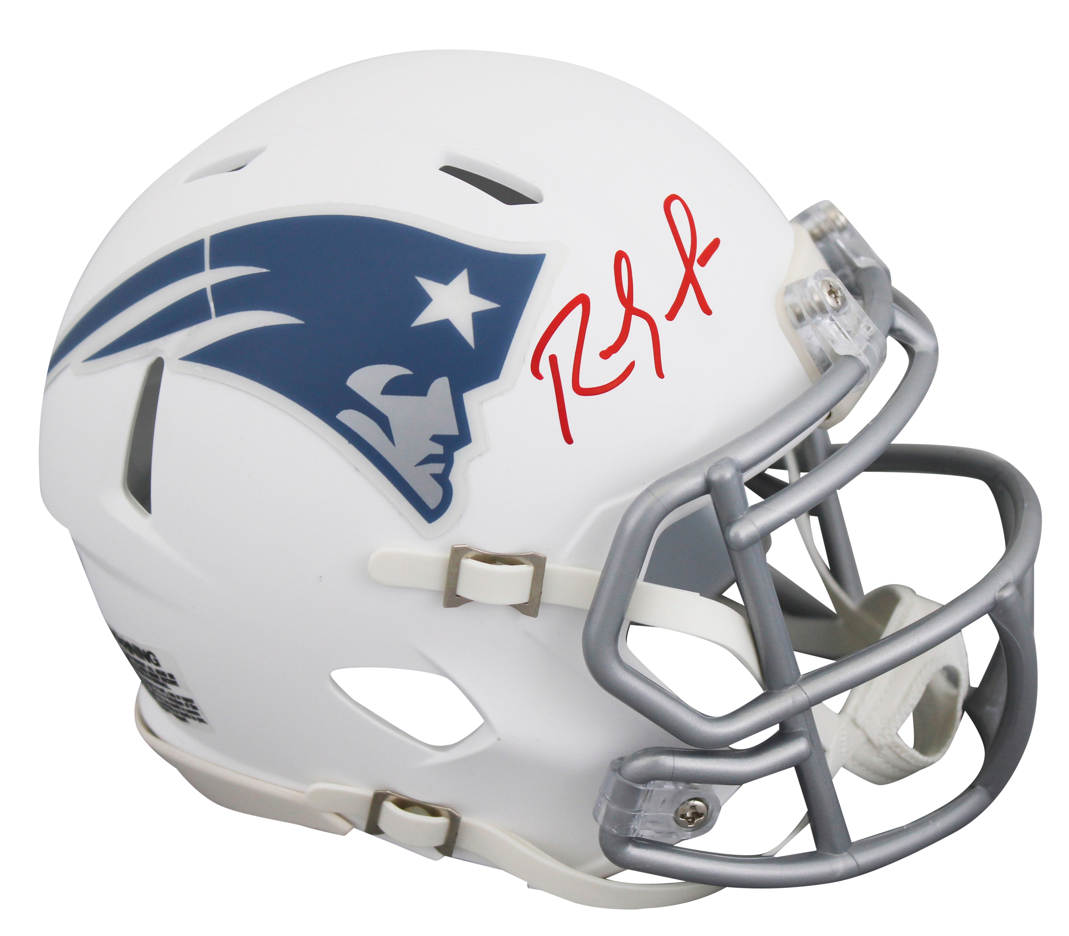 Patriots Randy Moss Signed 2025 On-Field Alt Speed Mini Helmet W/ Case BAS Wit