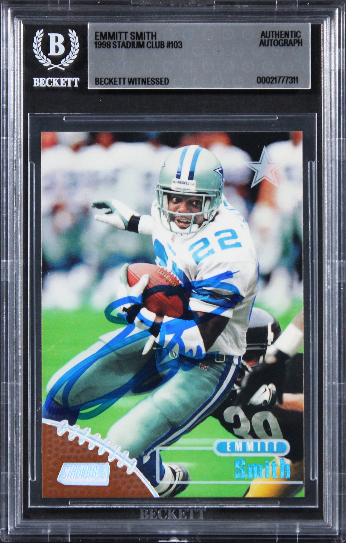 Cowboys Emmitt Smith Authentic Signed 1998 Stadium Club #103 Card BAS Slabbed