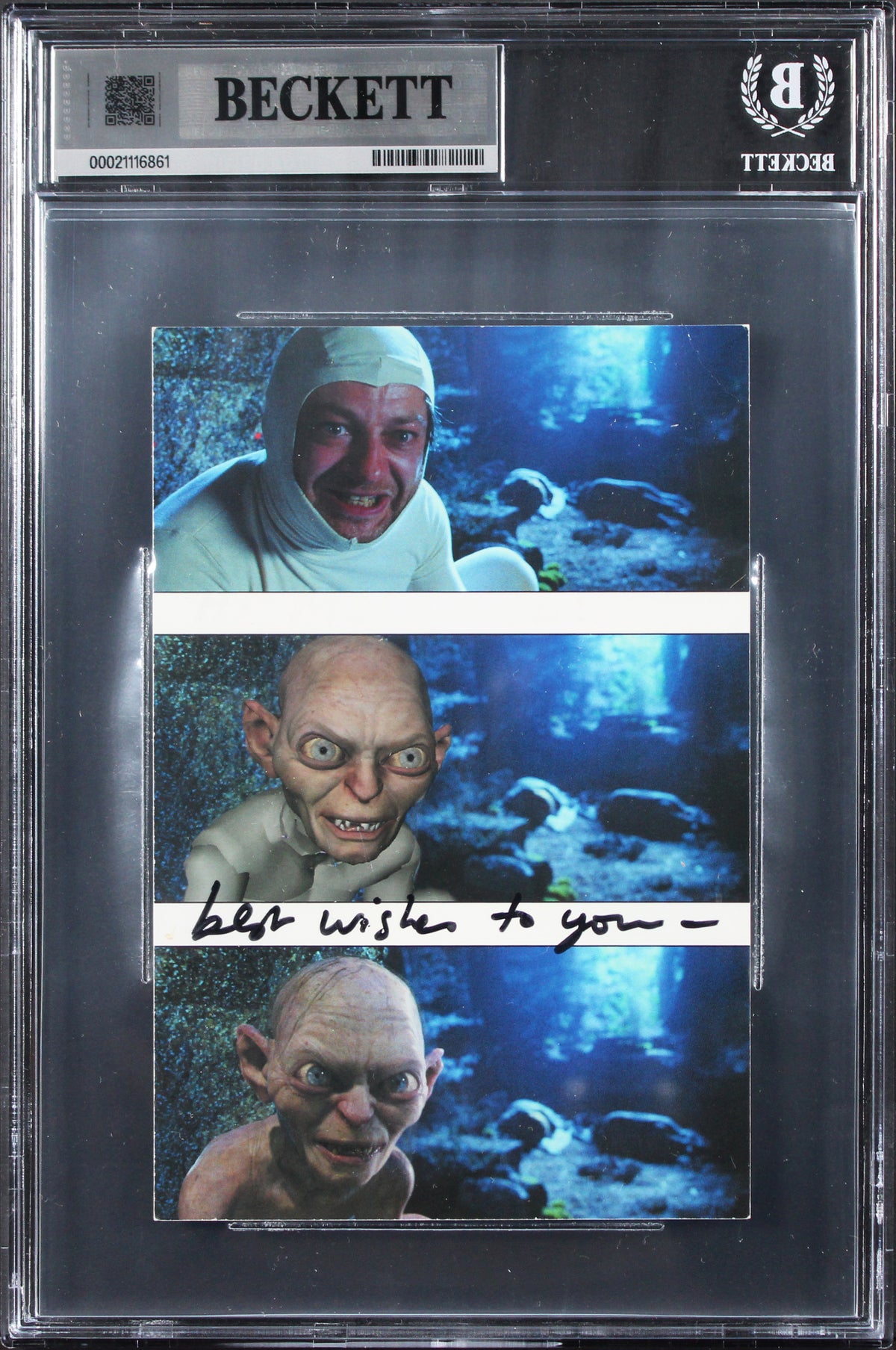 Andy Serkis Lord of the Rings "Best Wishes To You" Signed Postcard BAS Slabbed