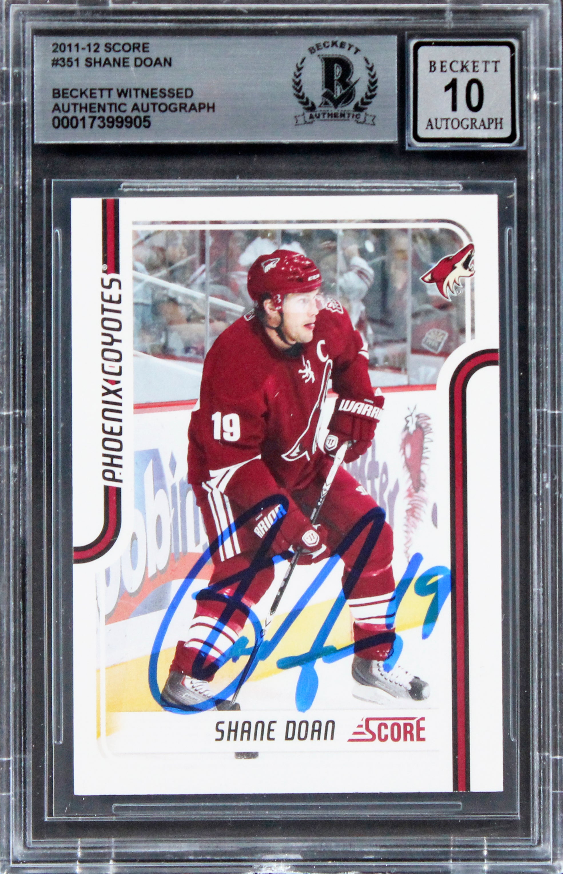 Coyotes Shane Doan Authentic Signed 2011 Score #351 Card Auto 10! BAS Slabbed