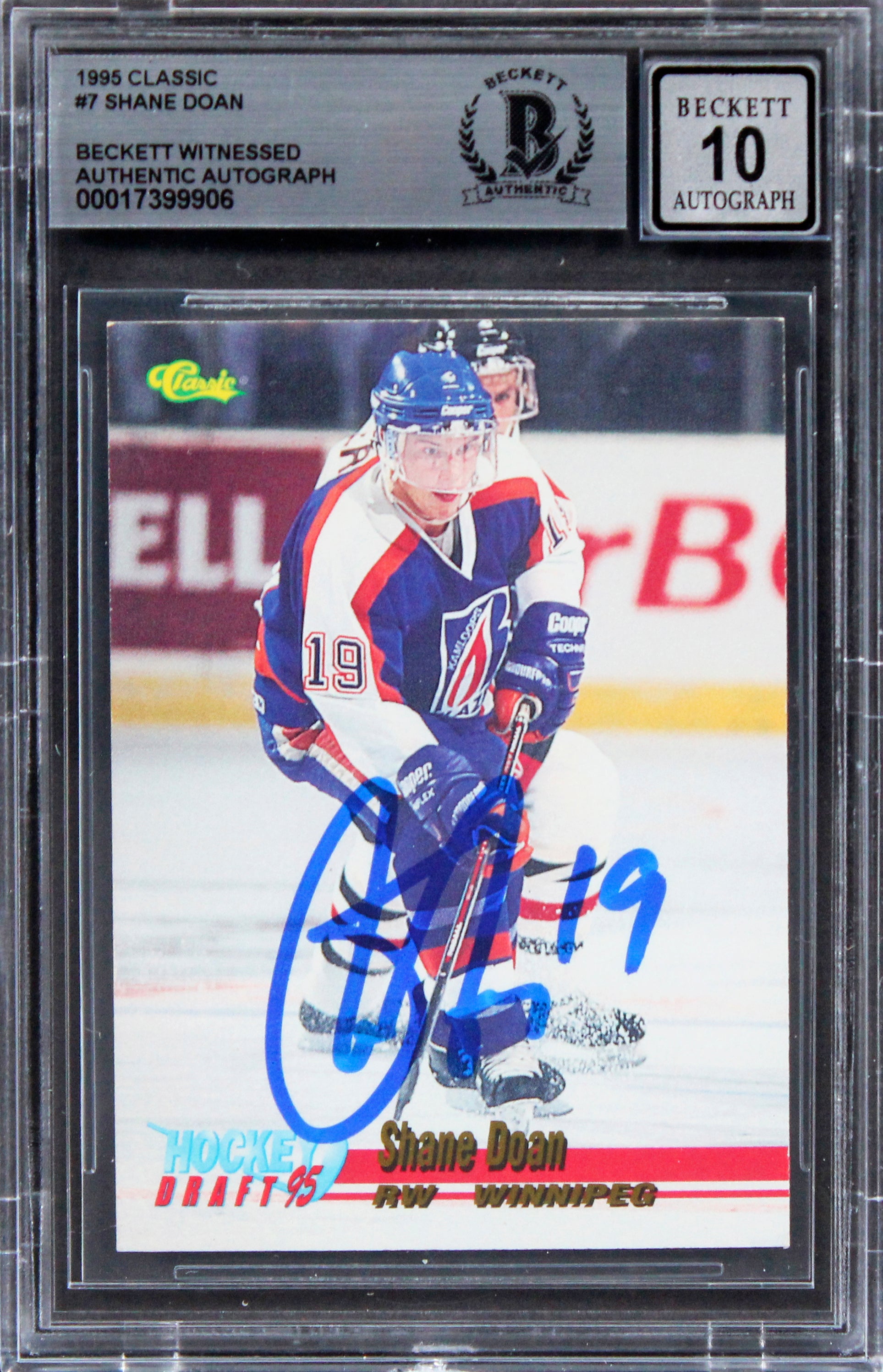 Jets Shane Doan Authentic Signed 1995 Classic #7 Rookie Card Auto 10! BAS Slab