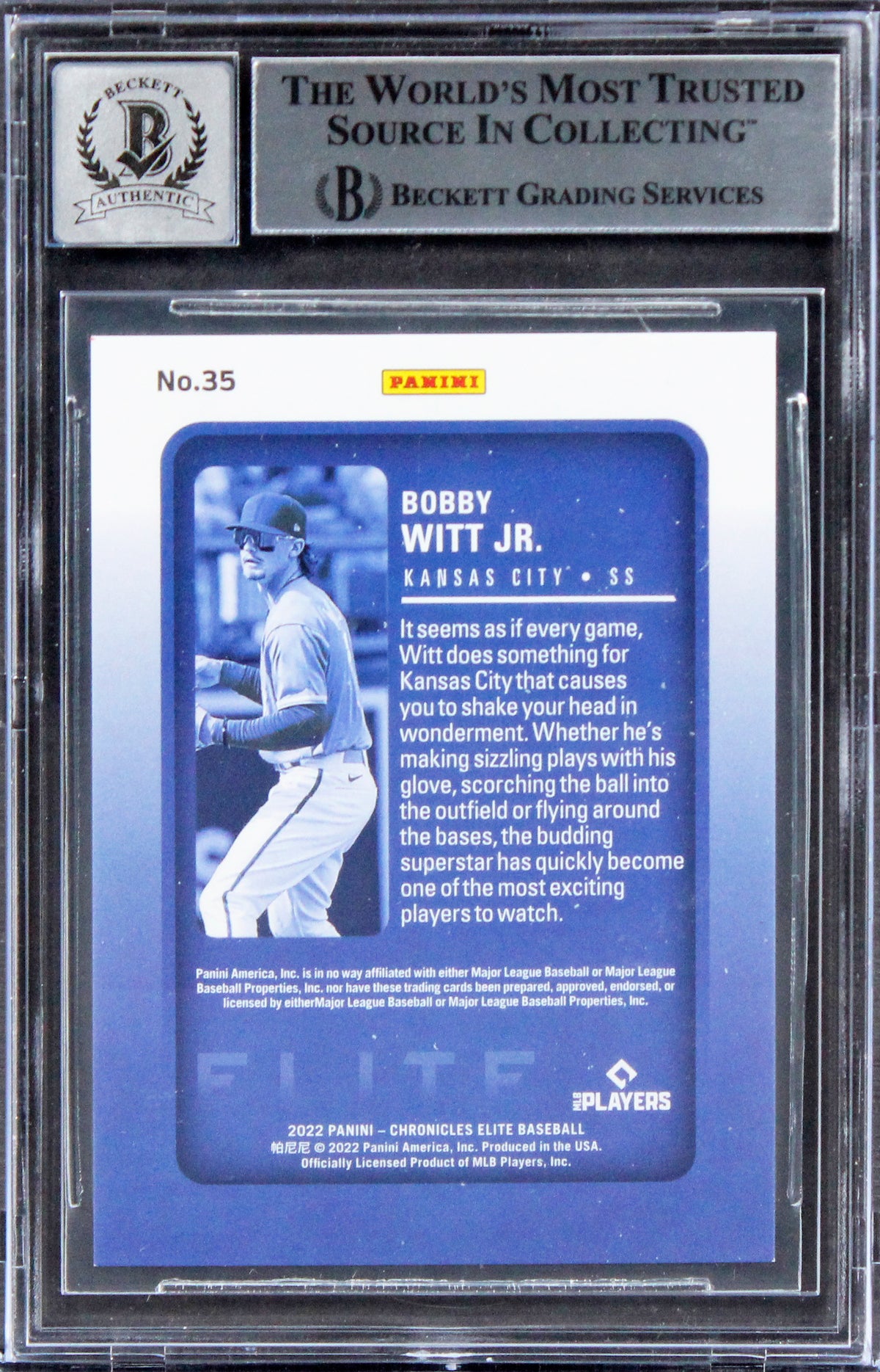 Bobby Witt Jr. Signed 2022 Panini CER #35 #183/199 Rookie Card Auto 10! BAS Slab