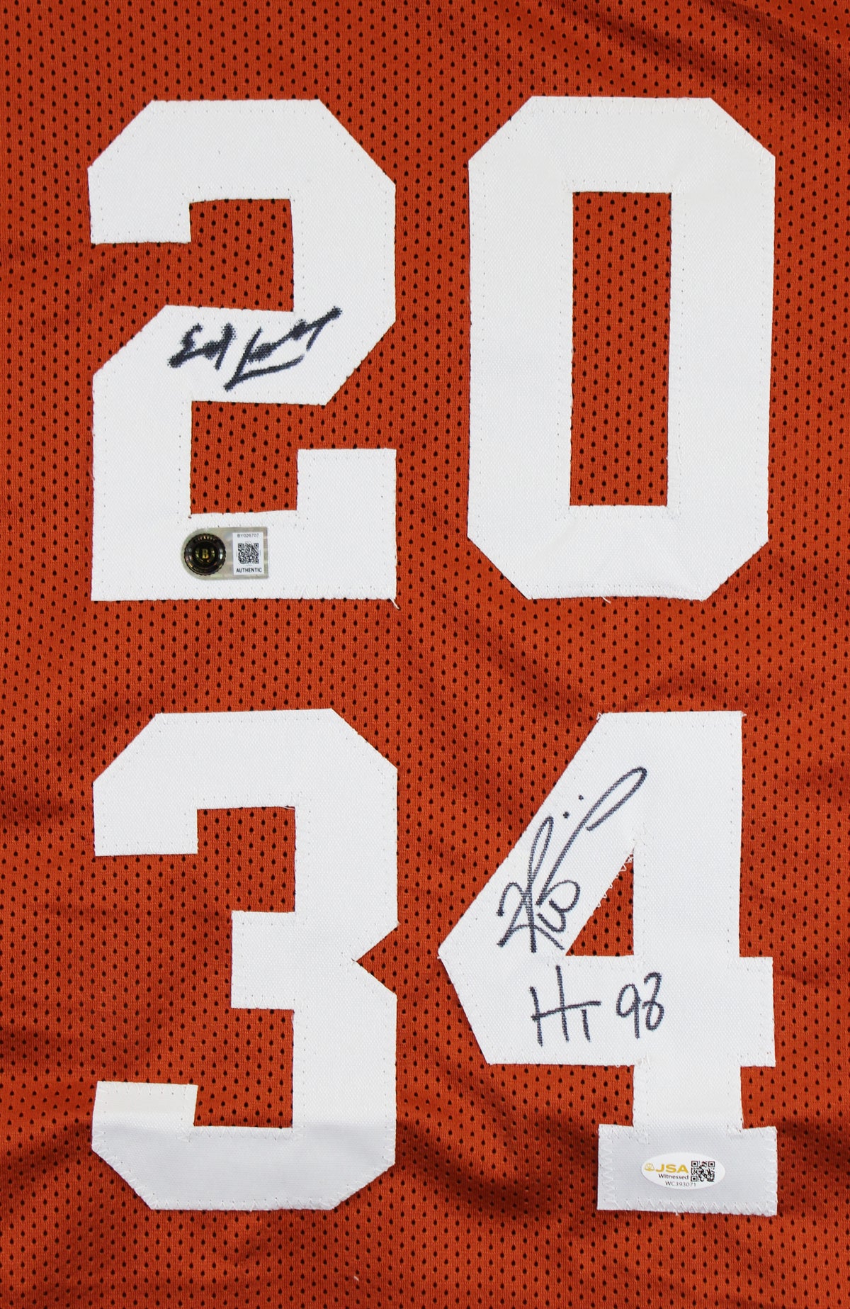 Ricky Williams & Earl Campbell Signed Burnt Orange Pro Style Jersey BAS & JSA W