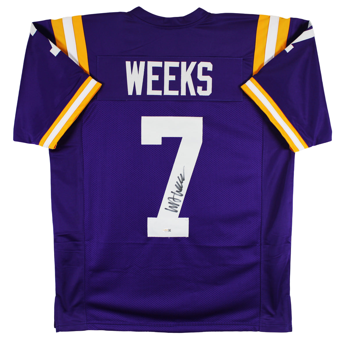 LSU Whit Weeks Authentic Signed Purple Pro Style Jersey Autographed JSA Witness