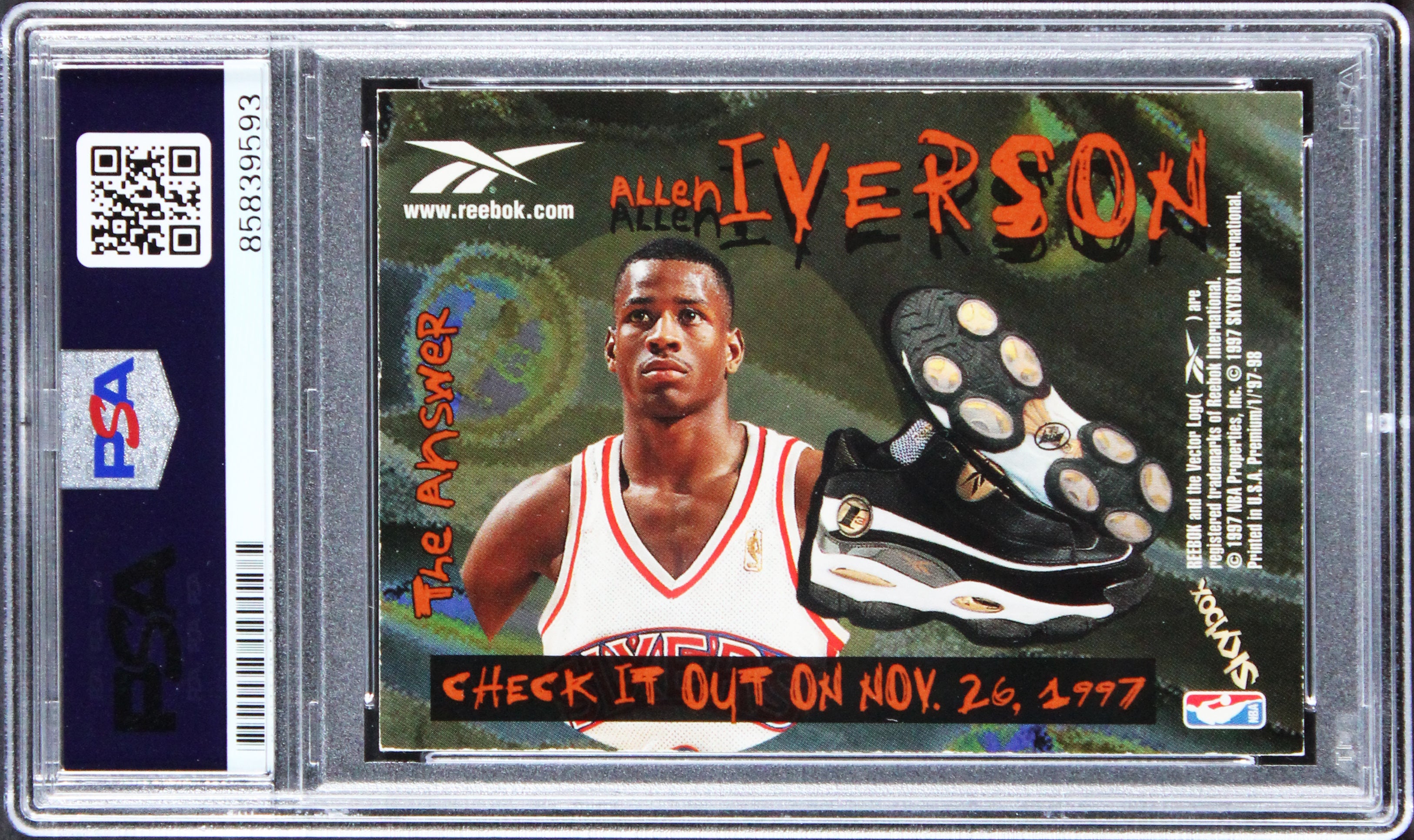 76ers Allen Iverson Signed 1996 Skybox Silver #100 Rookie Card PSA/DNA Slabbed