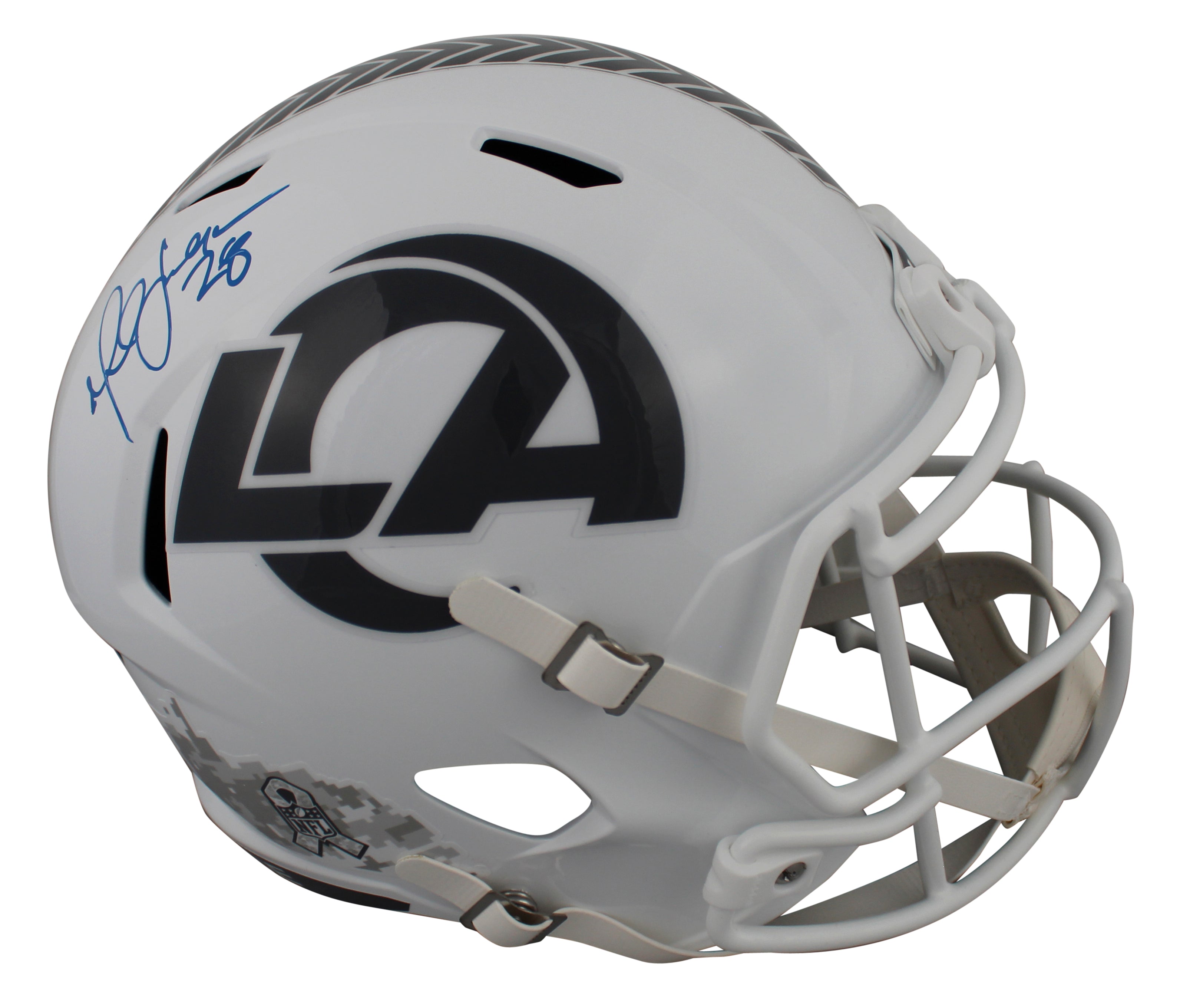 Rams Marshall Faulk Signed STS III Full Size Speed Rep Helmet w/ Case BAS Wit