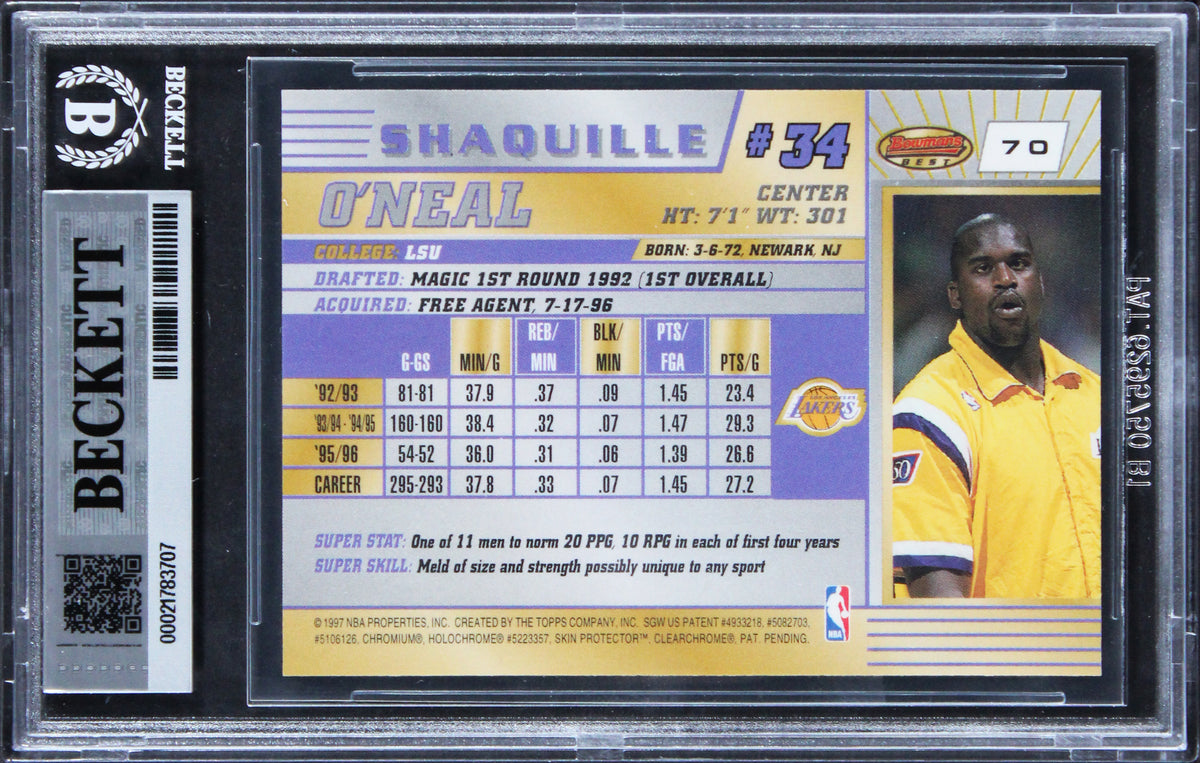 Lakers Shaquille O'Neal Signed 1996 Bowman's Best #70 Card Auto 10! BAS Slabbed