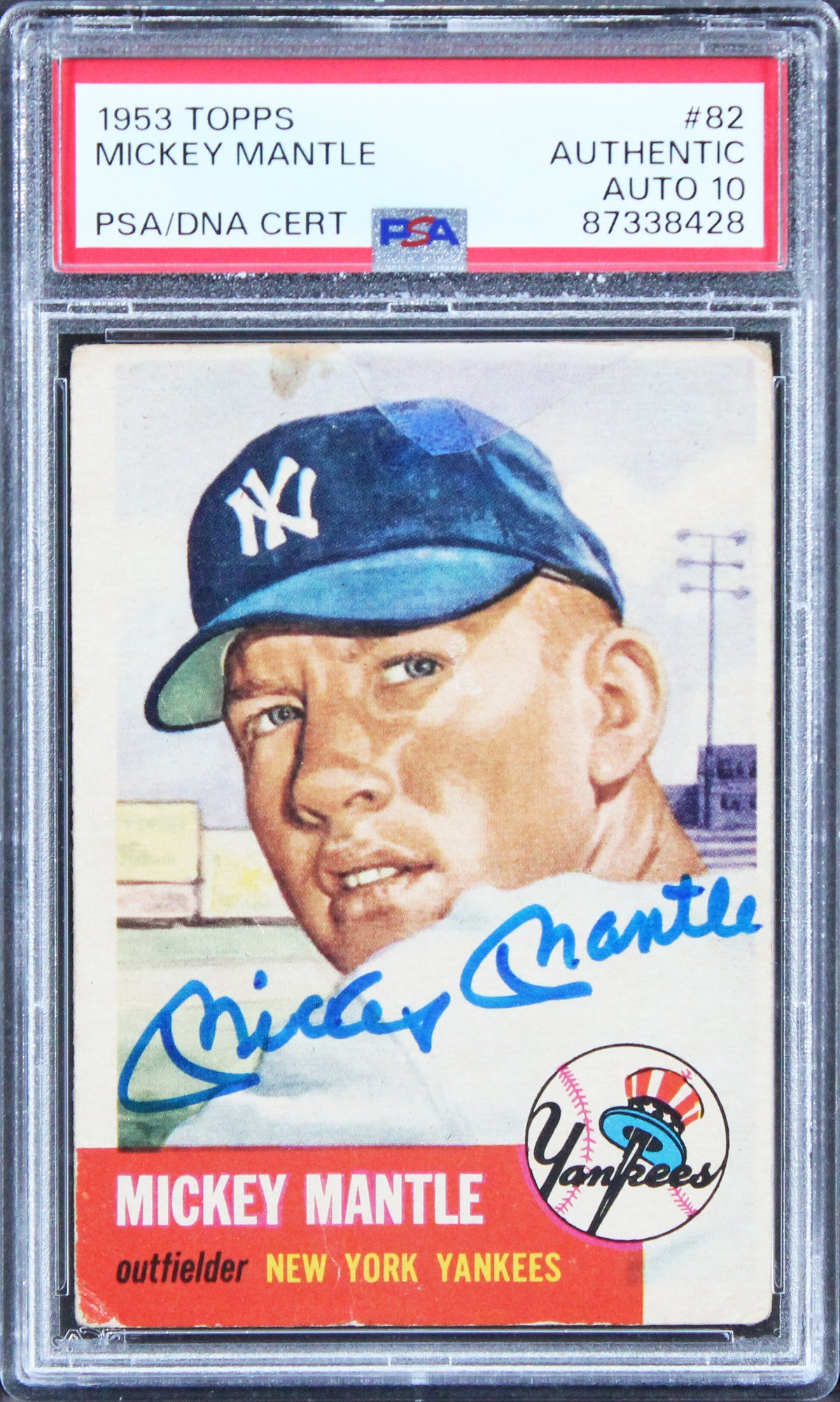 Yankees Mickey Mantle Signed 1953 Topps #82 Card Auto Graded 10! PSA/DNA Slabbed
