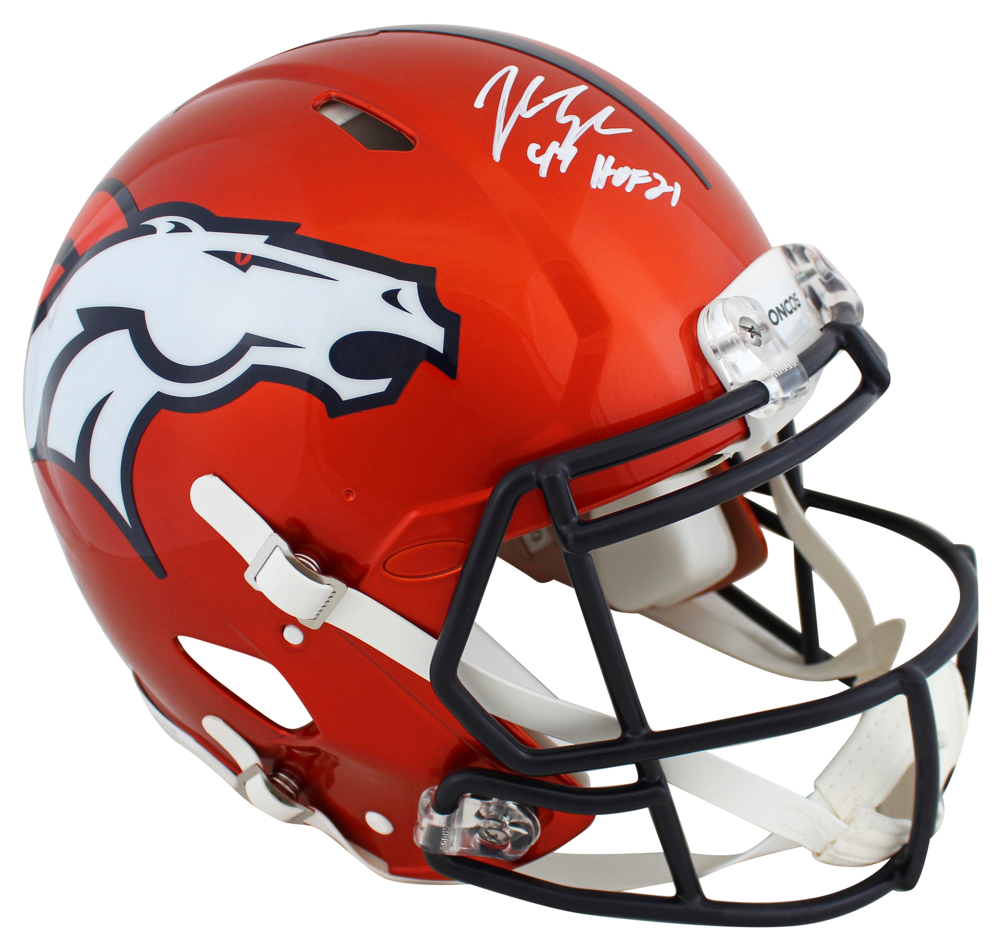 Broncos John Lynch "HOF '21" Signed Flash F/S Speed Proline Helmet W/ Case BAS W