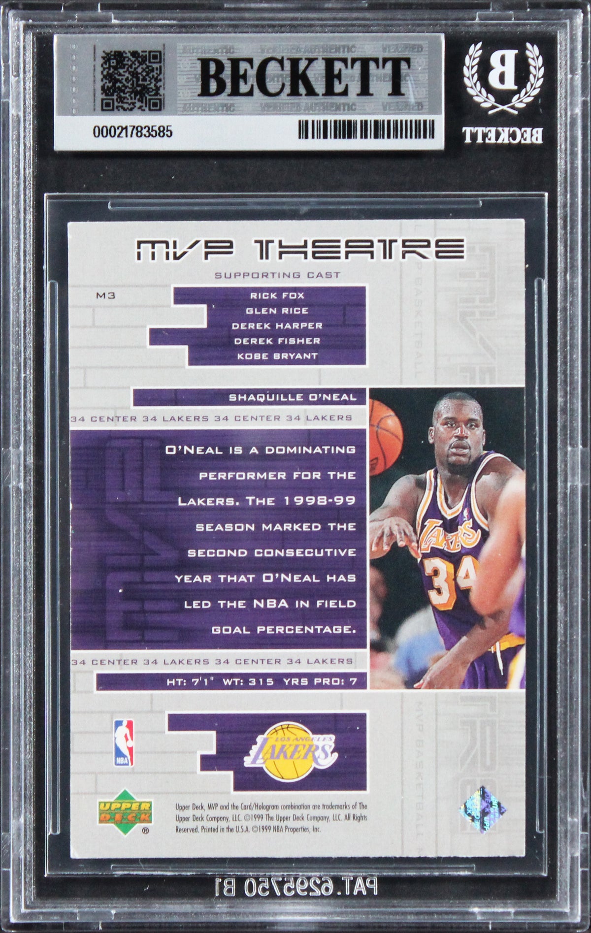 Shaquille O'Neal Signed 1999 Upper Deck MVP Theatre #M3 Card Auto 10! BAS Slab