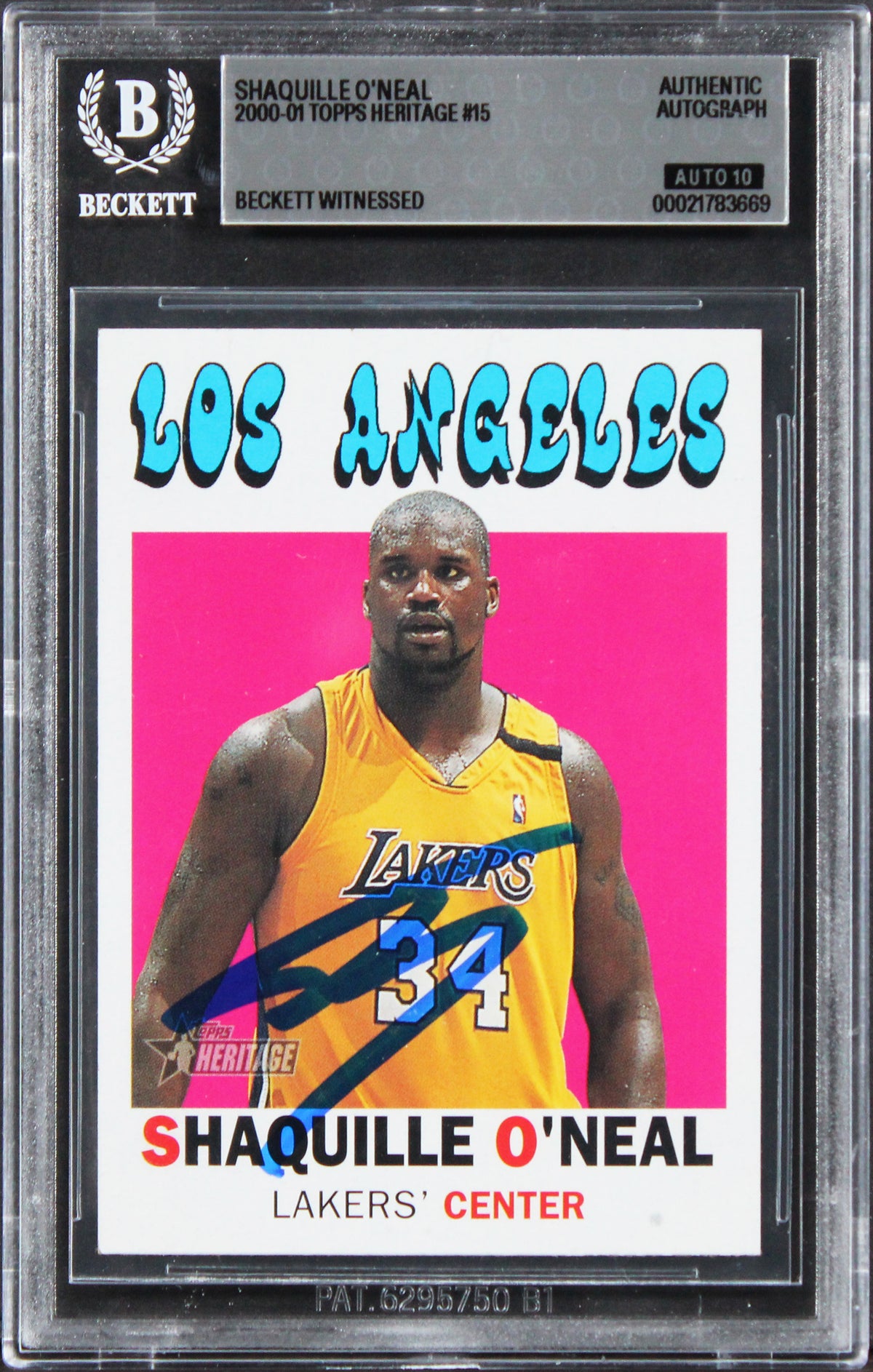 Lakers Shaquille O'Neal Signed 2000 Topps Heritage #15 Card Auto 10! BAS Slabbed