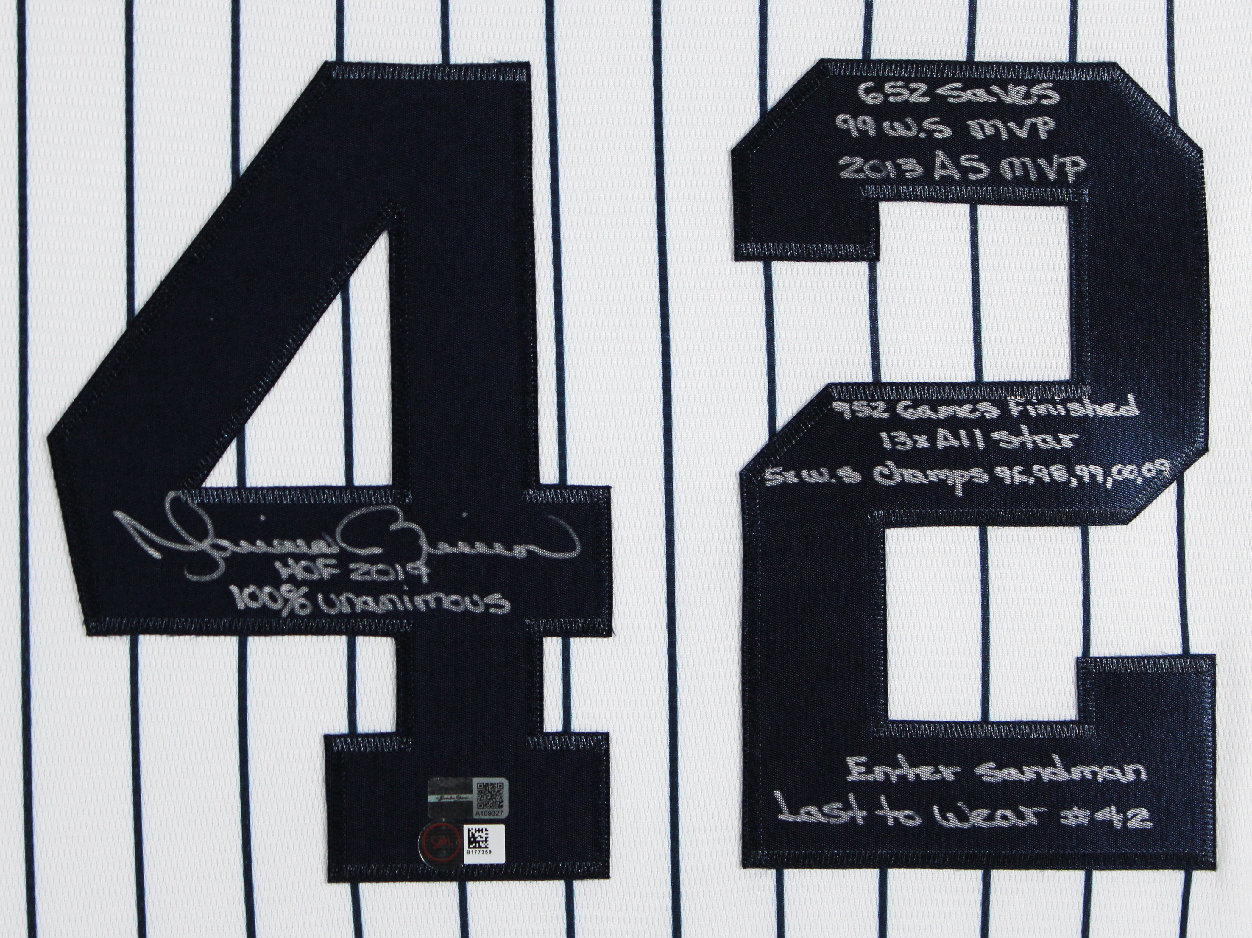 Yankees Mariano Rivera "10x Stat" Signed White Pinstripe Framed Jersey Steiner