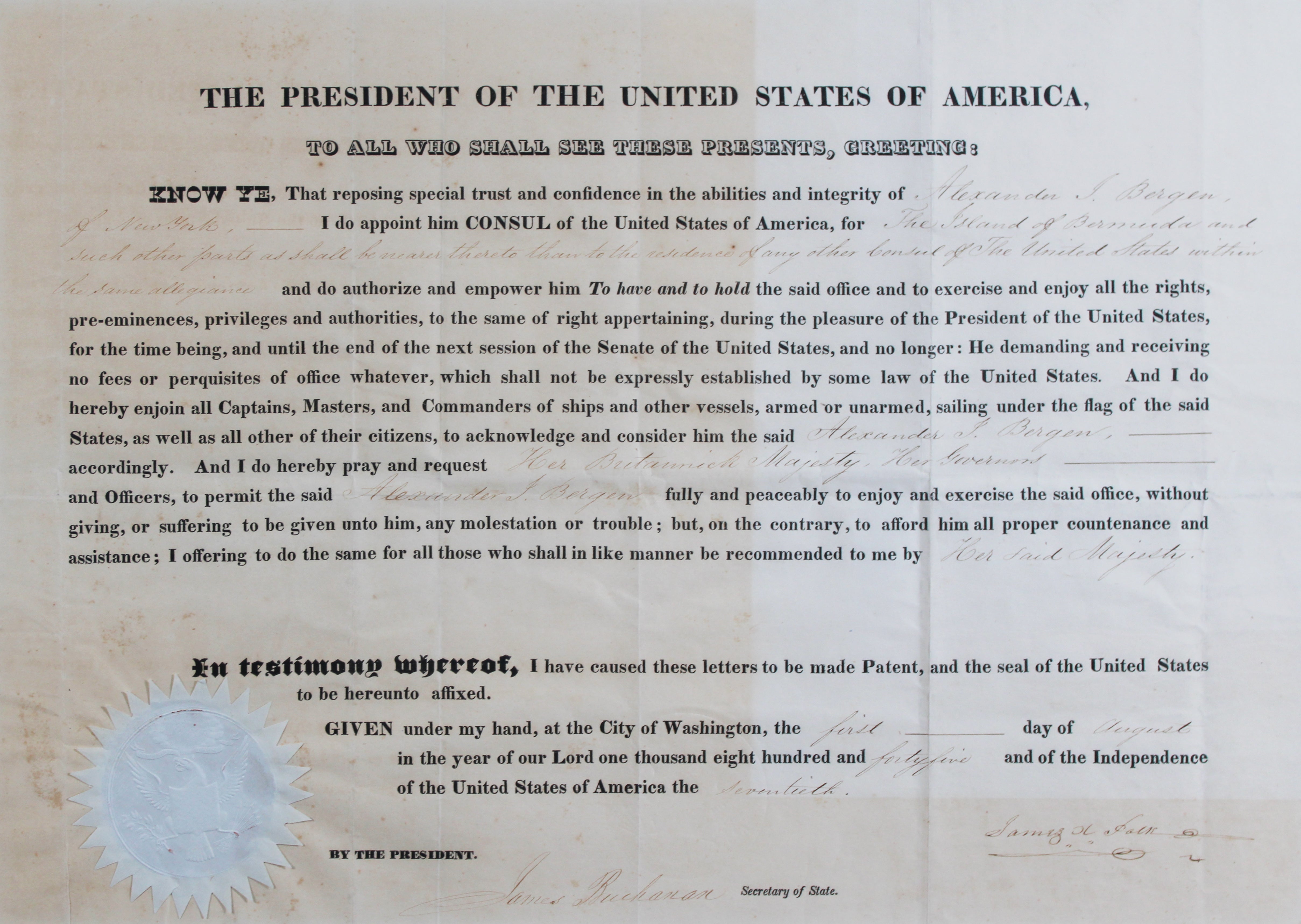 James K. Polk & James Buchanan Signed & Framed 12x17 Appointment Document BAS