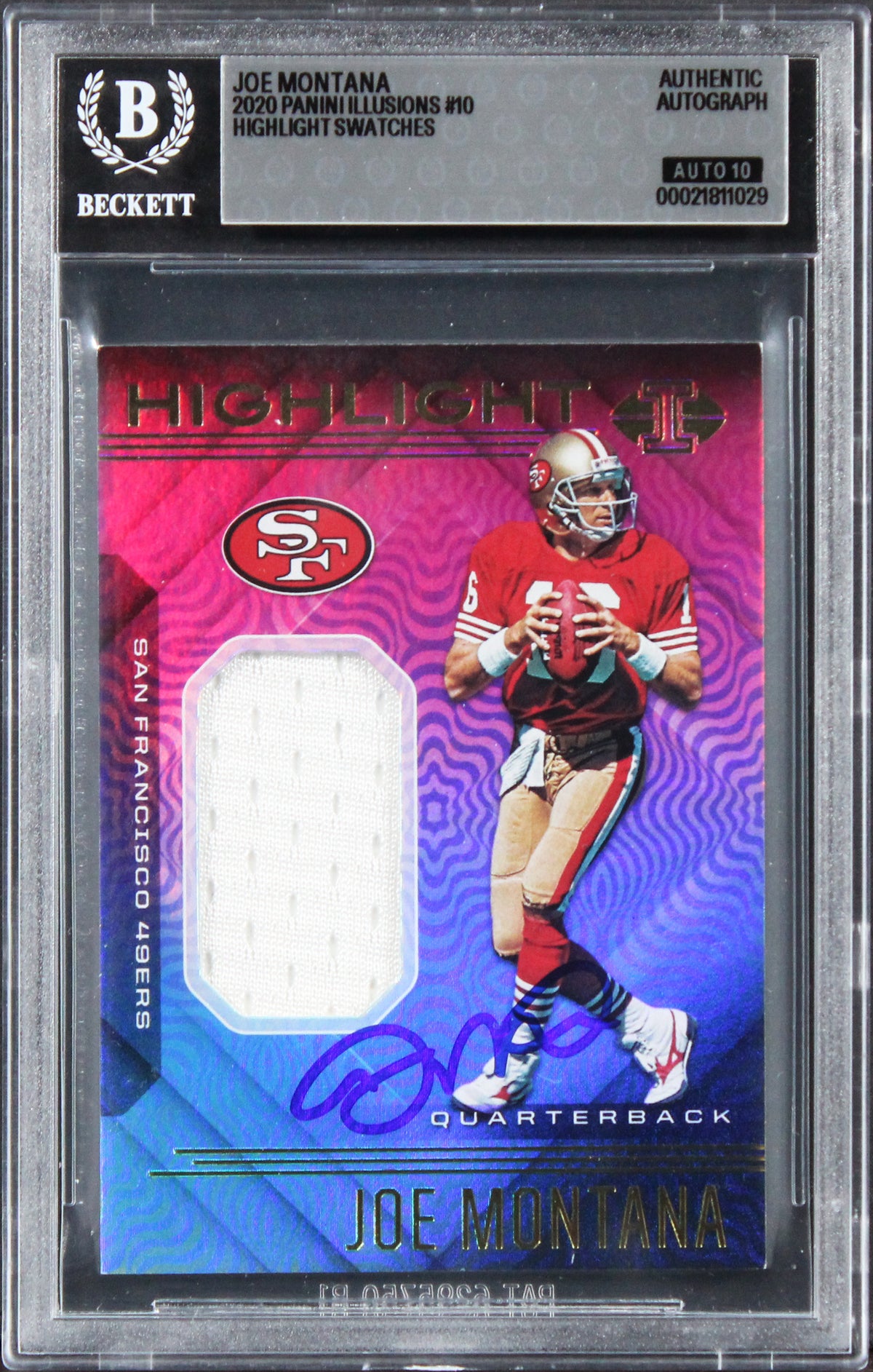 49ers Joe Montana Signed 2020 Panini Illusions #10 Card Auto 10! BAS Slabbed 3